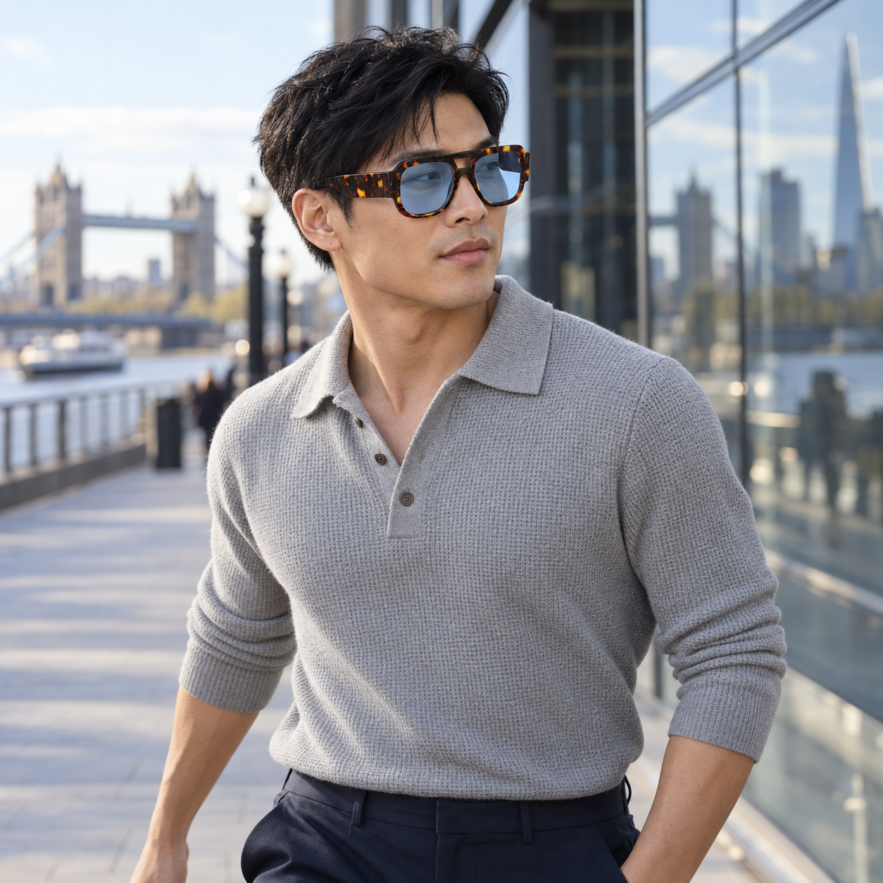 Double beam unisex sunglasses blue lens.png