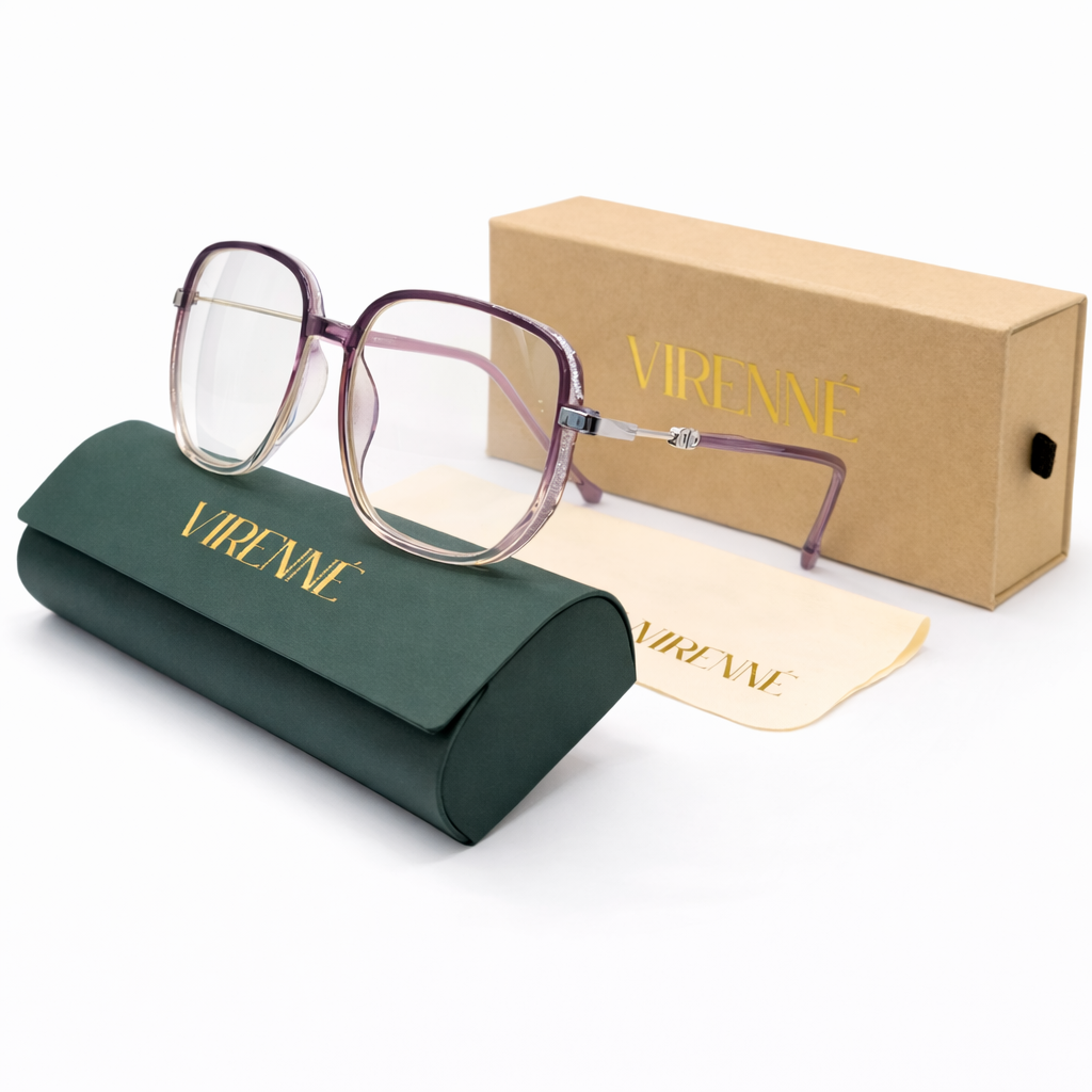 Women’s Oversized Square Reading Glasses – Anti Blue Light Purple Diamond Frame