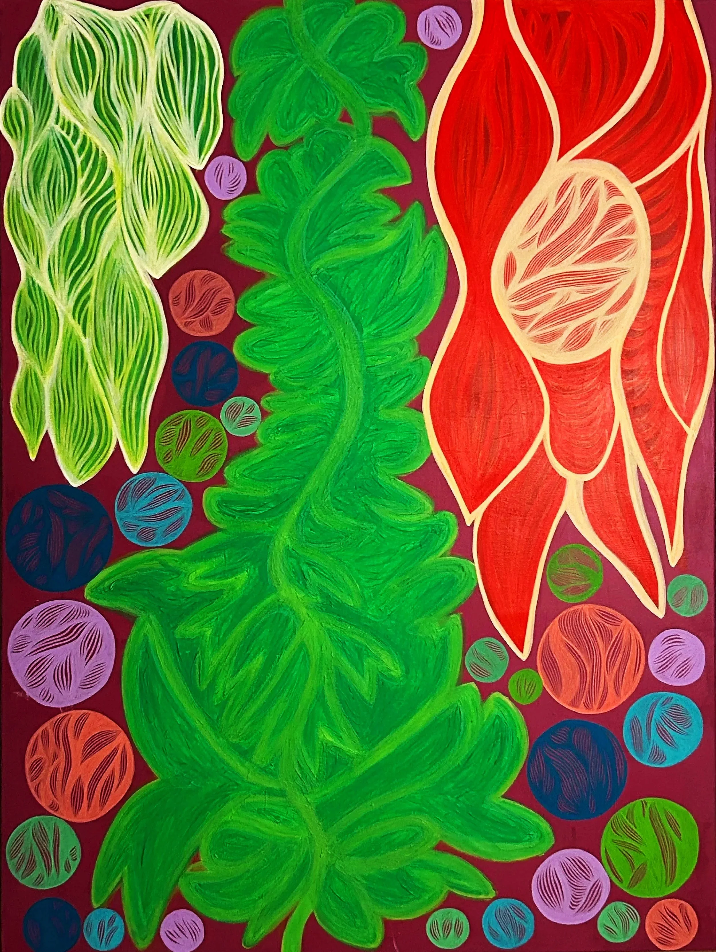 “Soap bubbles flanking in domesticated nature”, akryl og posca på lærred, 90 x 120  - 2025