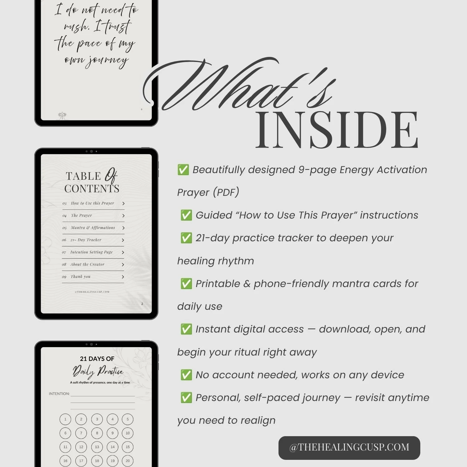 What's inside I Call Back My Power — prayer, tracker, mantra cards by The Healing Cusp