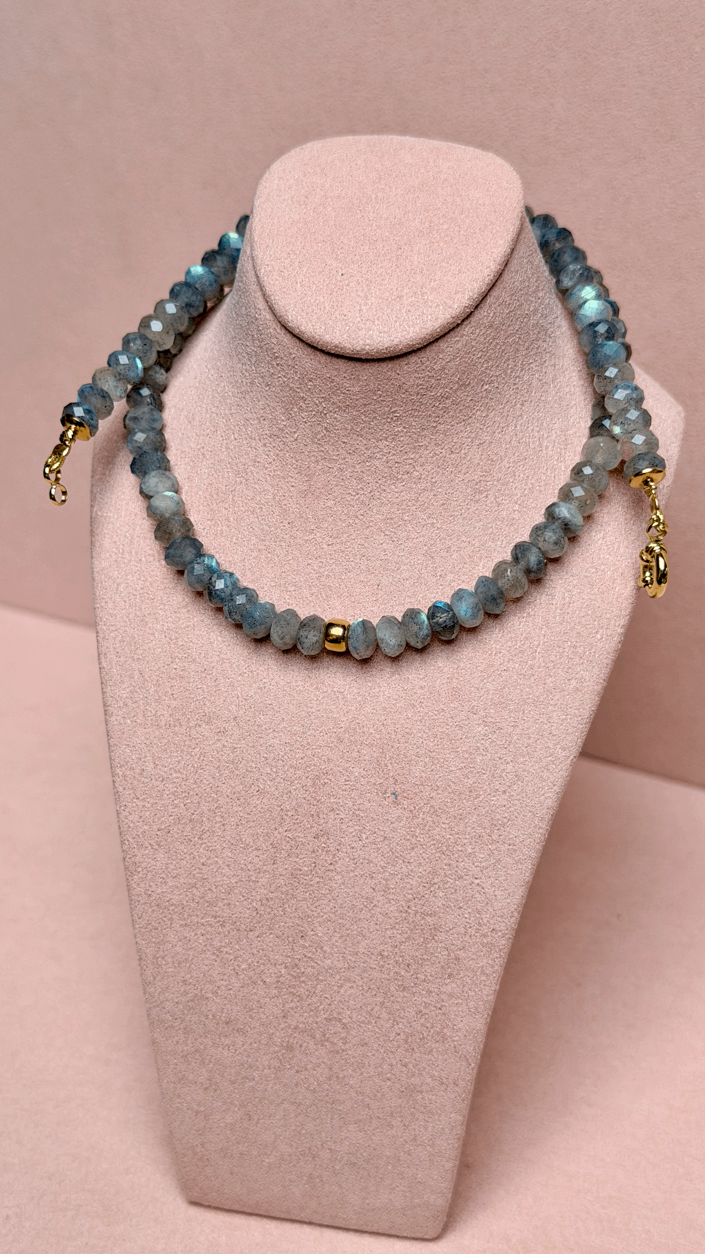 Luxury Labradorite Necklace with 18K Gold Accents