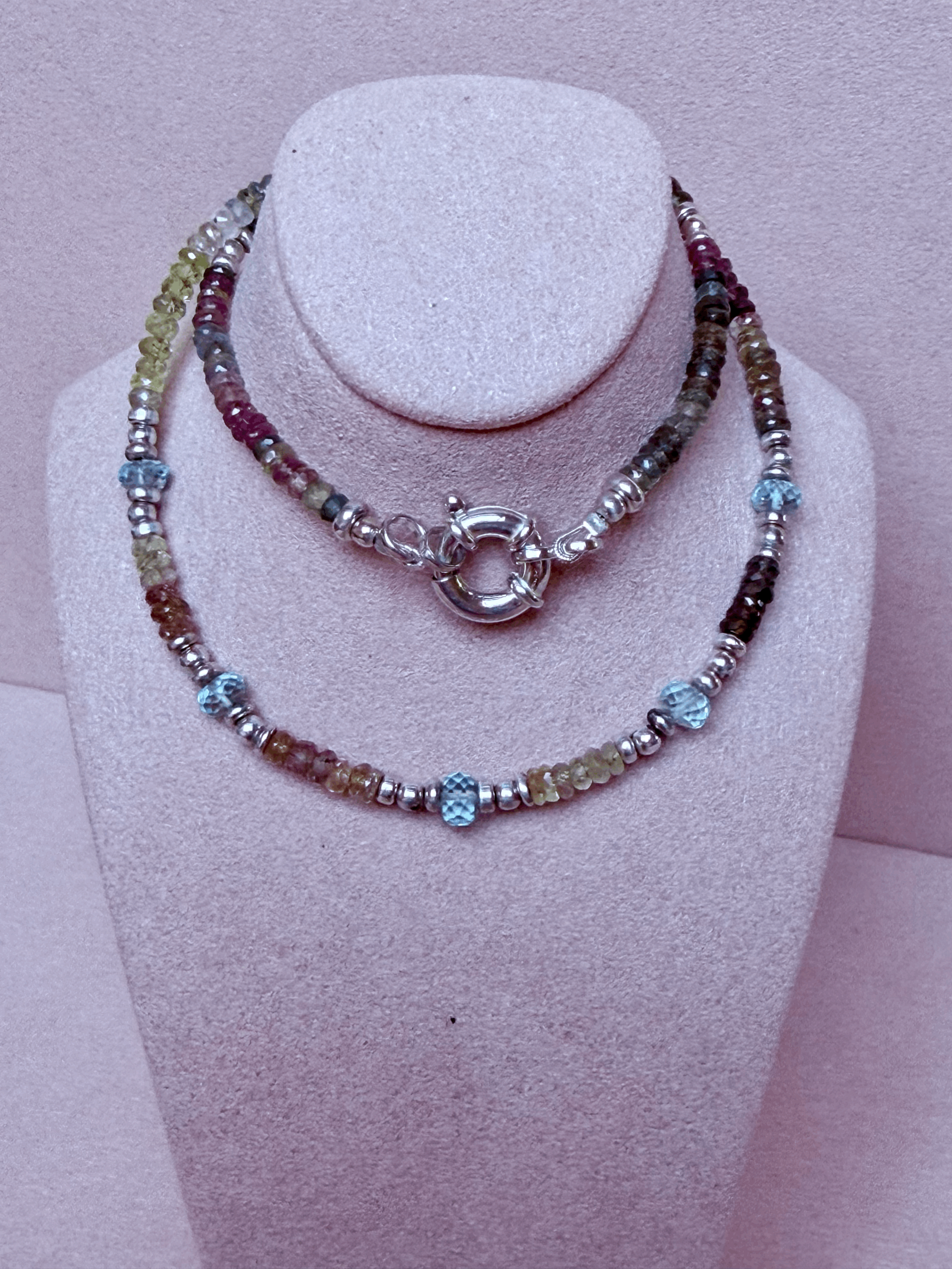 Exquisite Multi Sapphire Necklace with Sky Blue Topaz