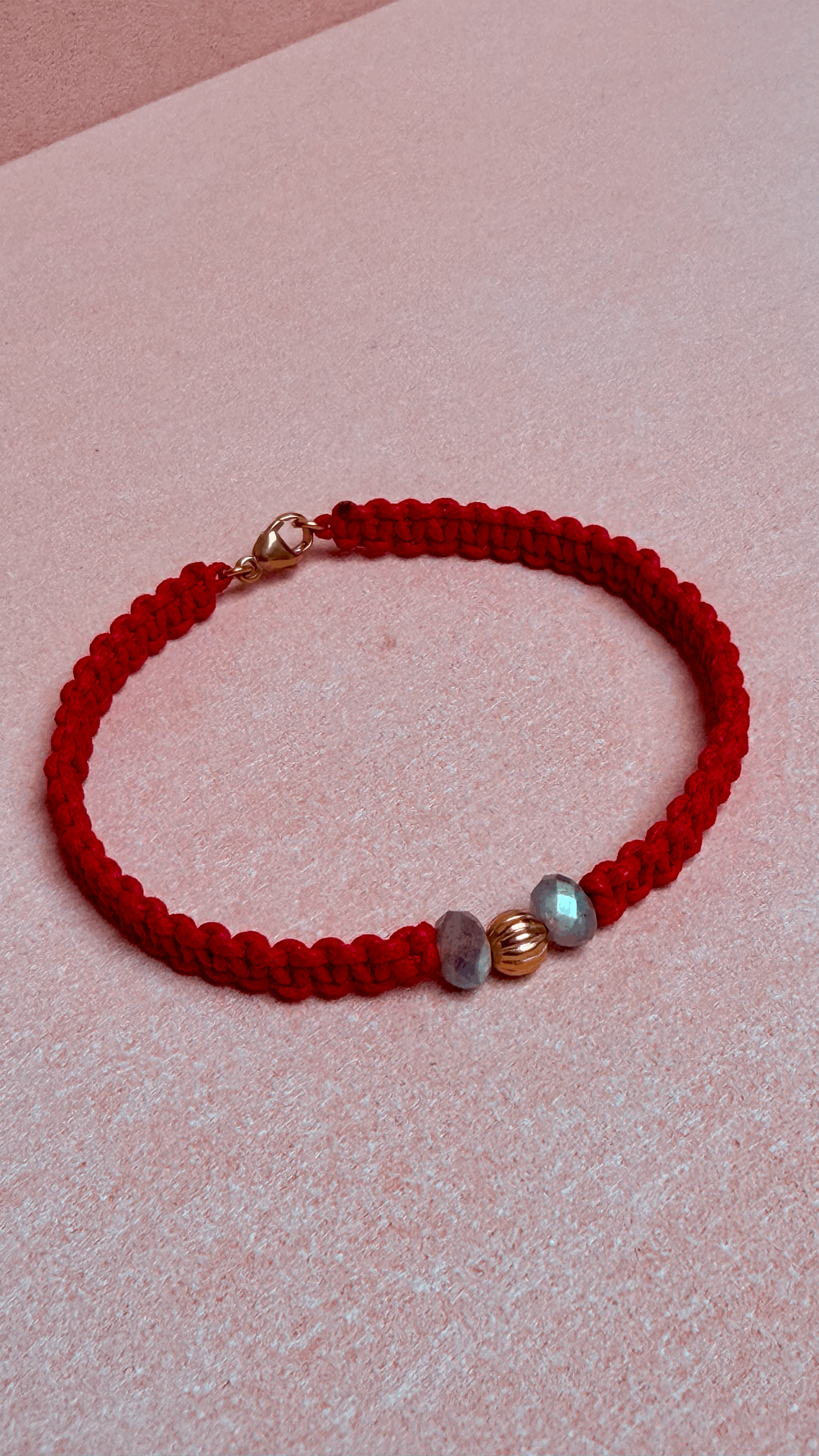 Red String Guardian Bracelet with Labradorite and 18K Gold