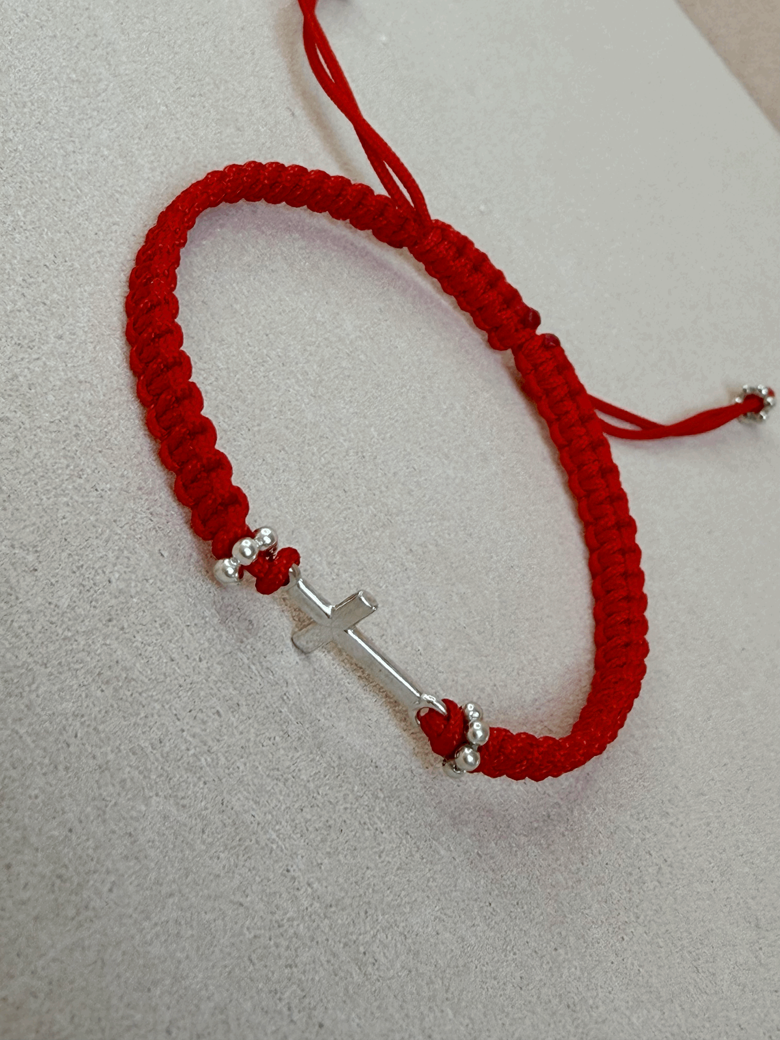 Red String Protection Bracelet with Sterling Silver Cross