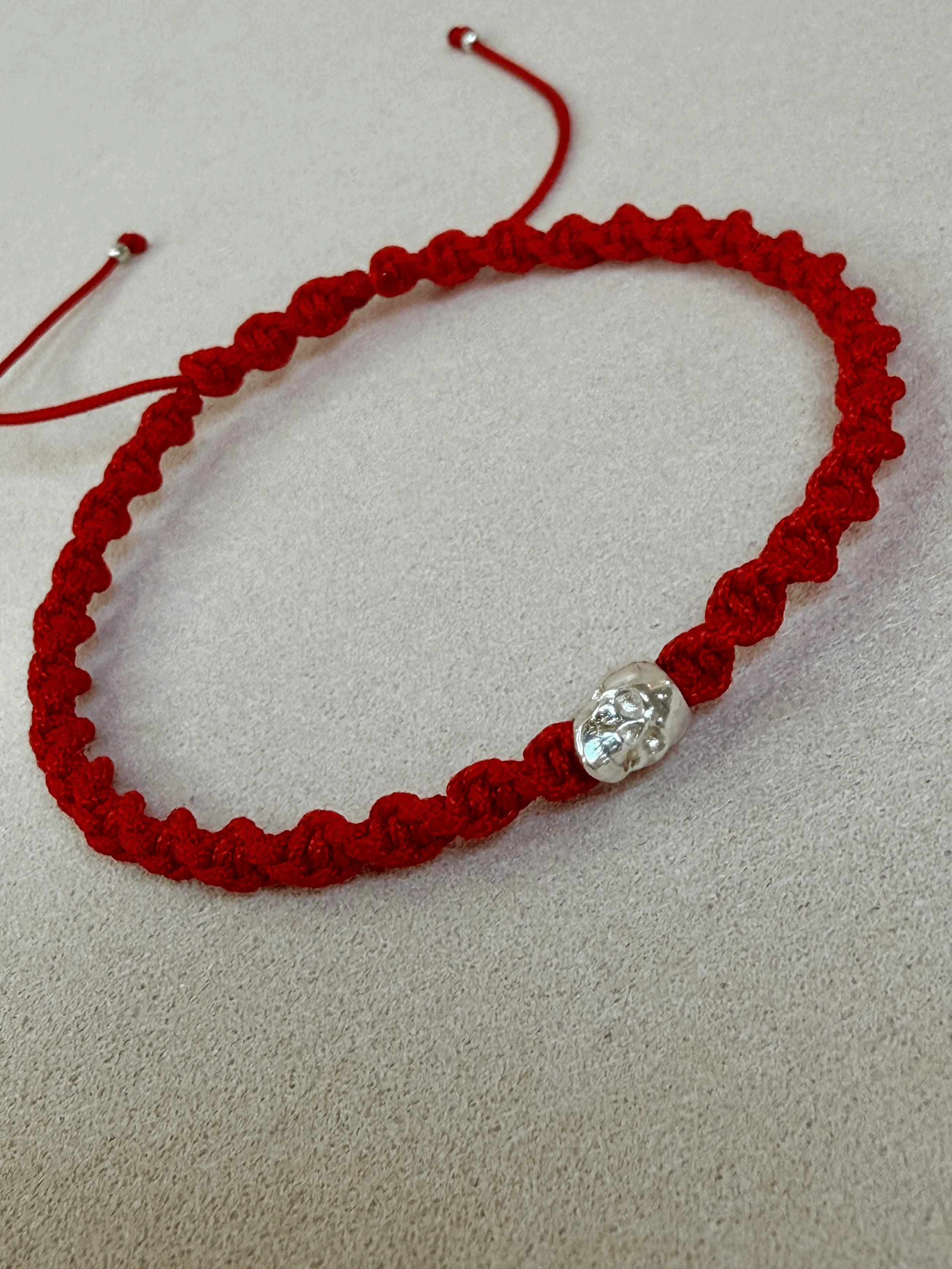 Red String Protection Bracelet with Silver Skull Charm