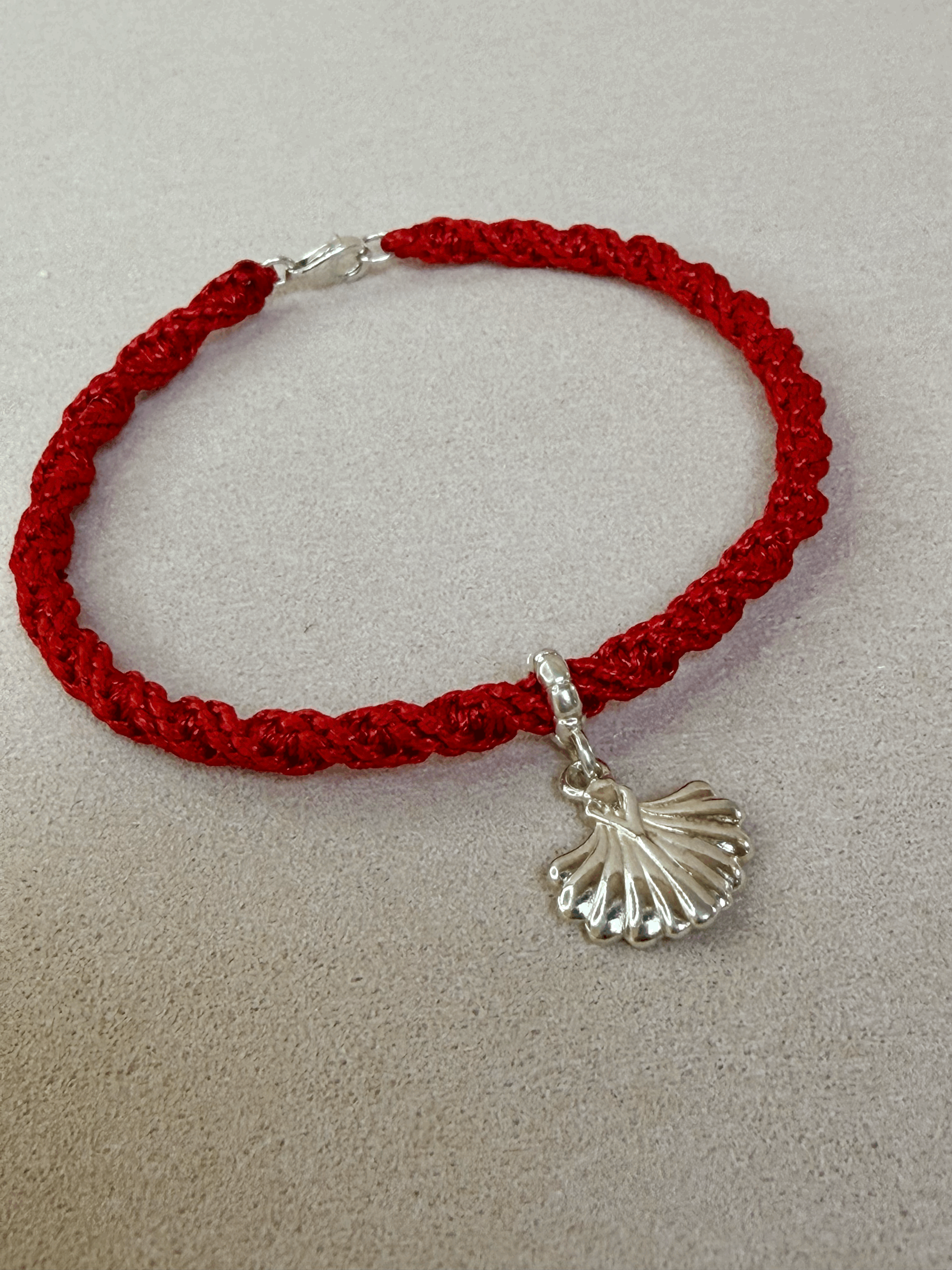 Red String Protection Bracelet with Silver Shell