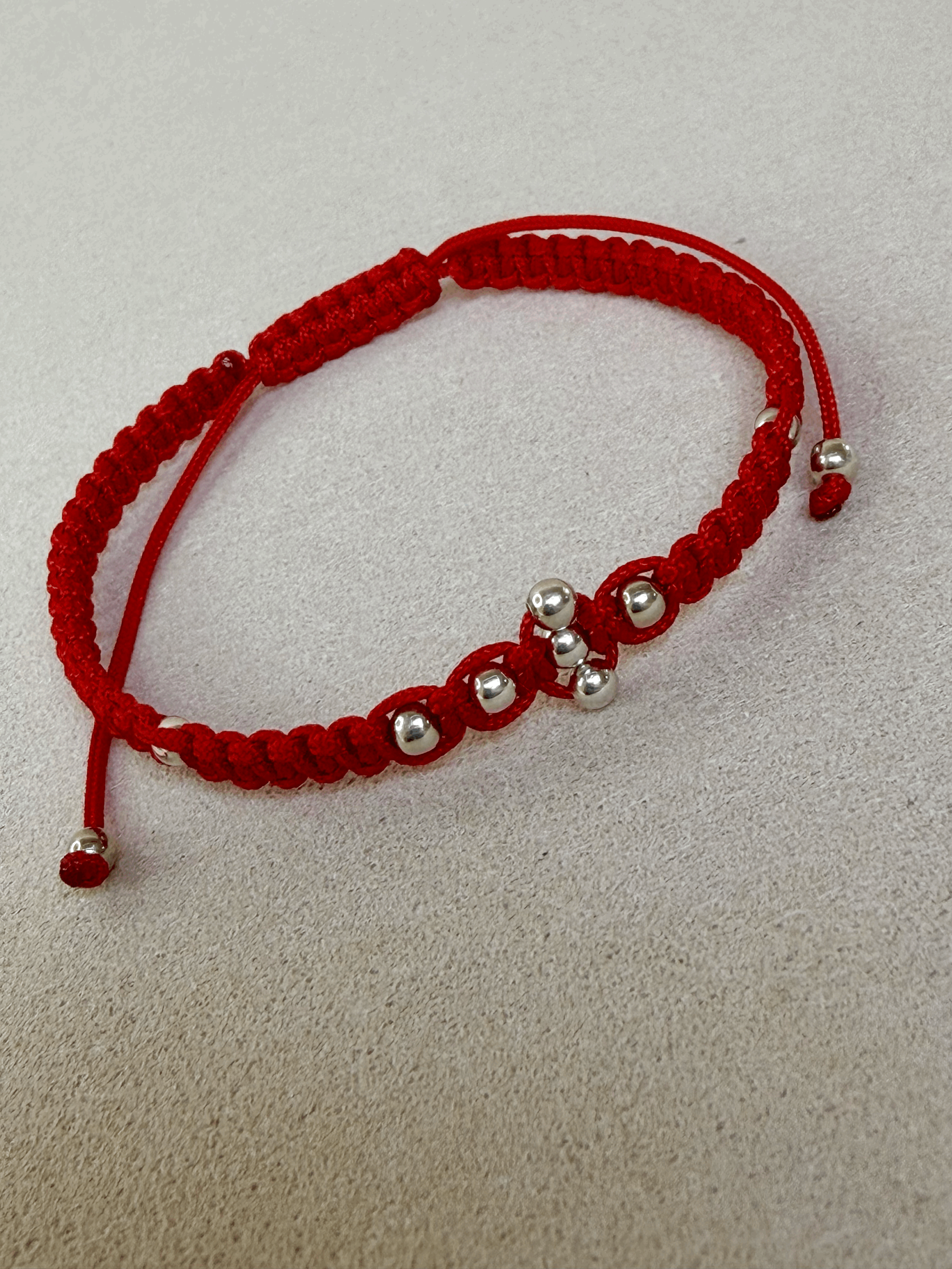 Adjustable Red String Protection Bracelet with Sterling Silver