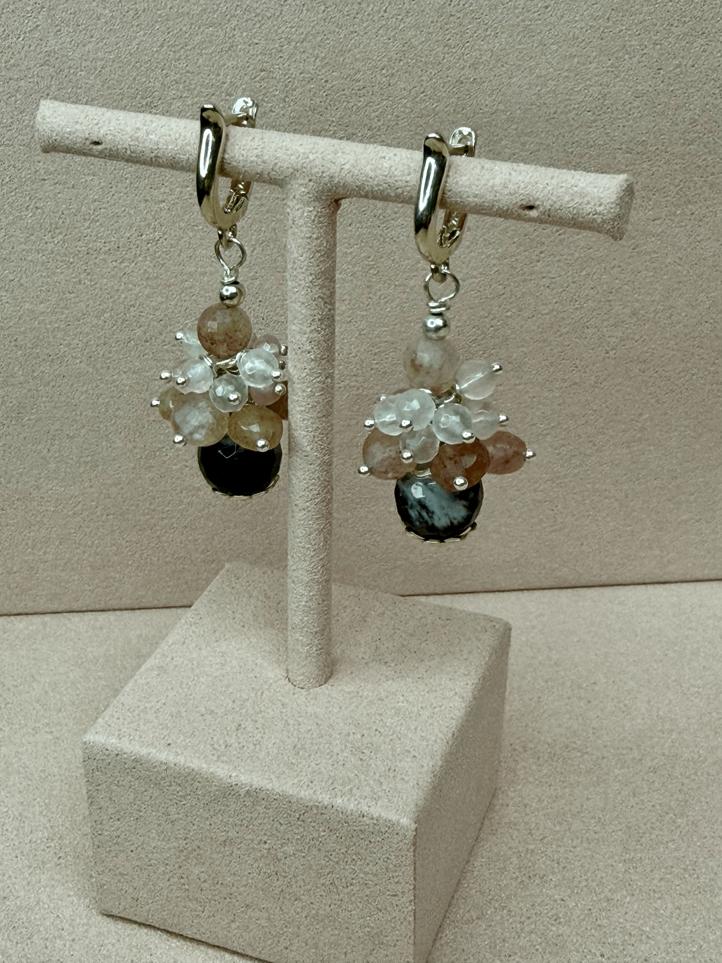 925 Sterling Silver Amethyst & Strawberry Quartz Earrings