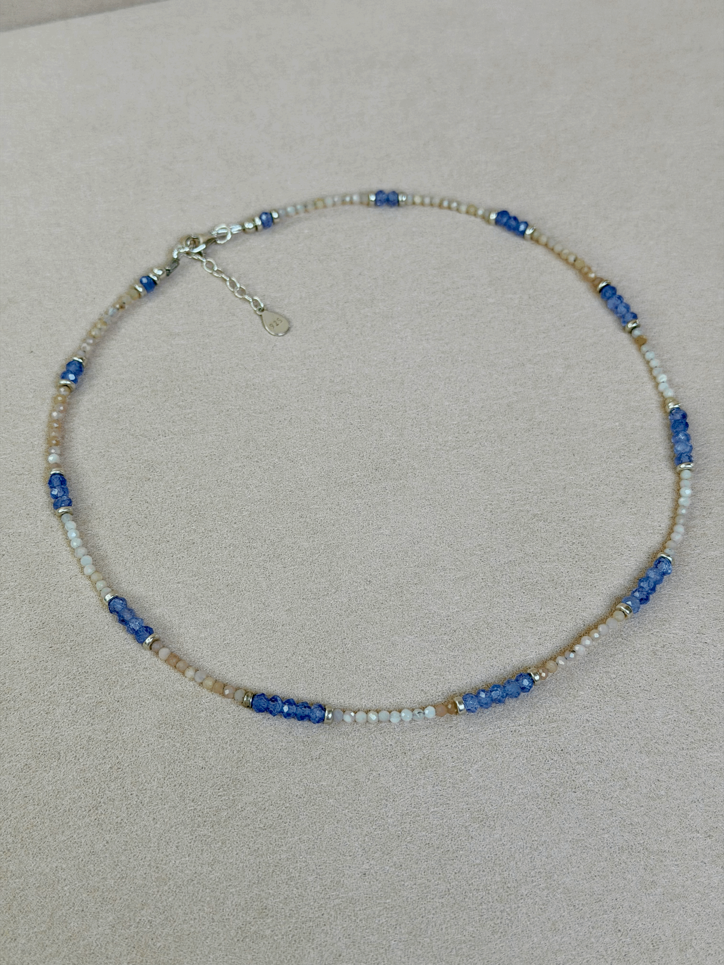 Minimalist Pink Opal and Tanzanite Necklace