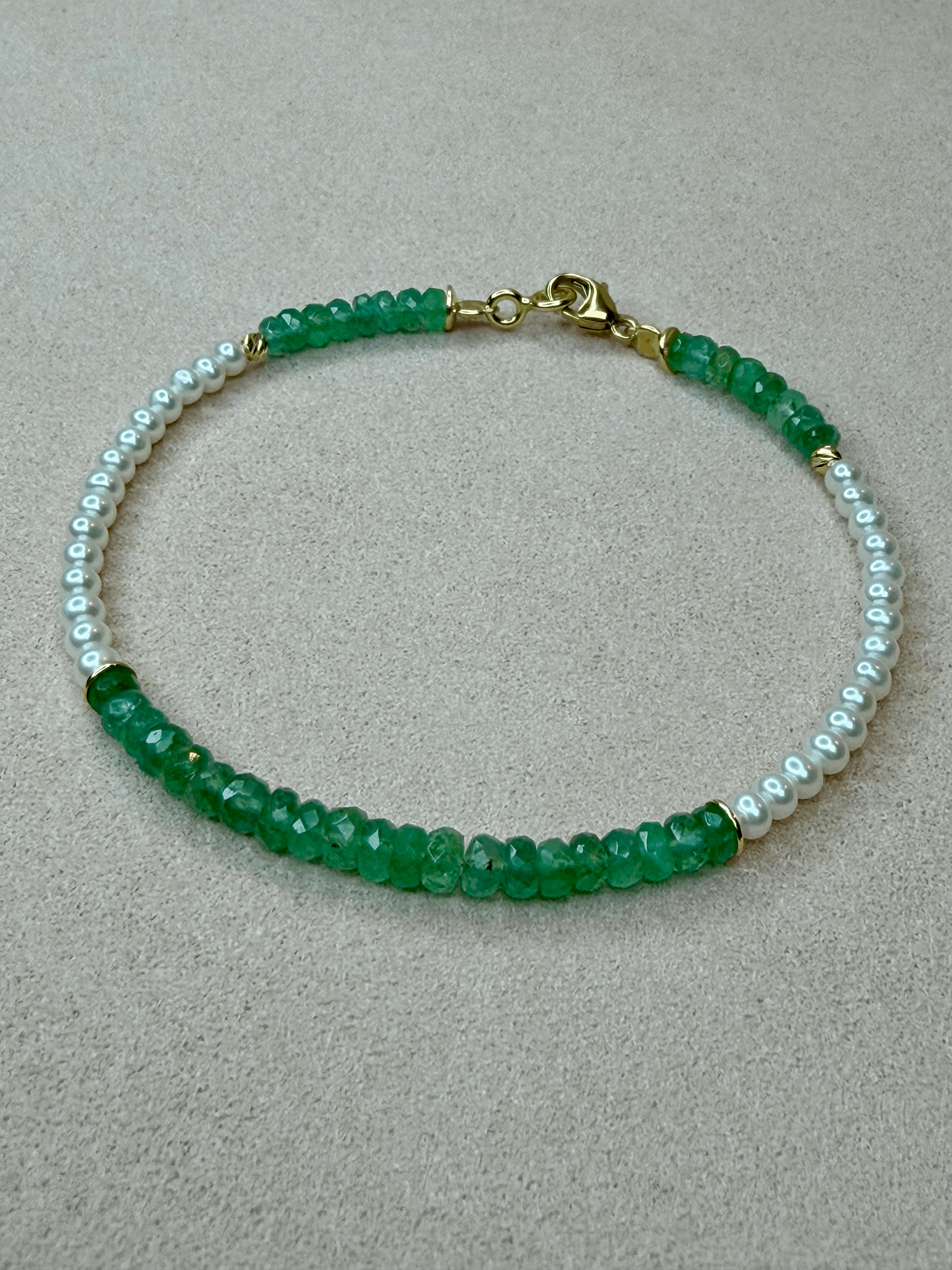 Emerald & Pearl Gold Elegance Bracelet