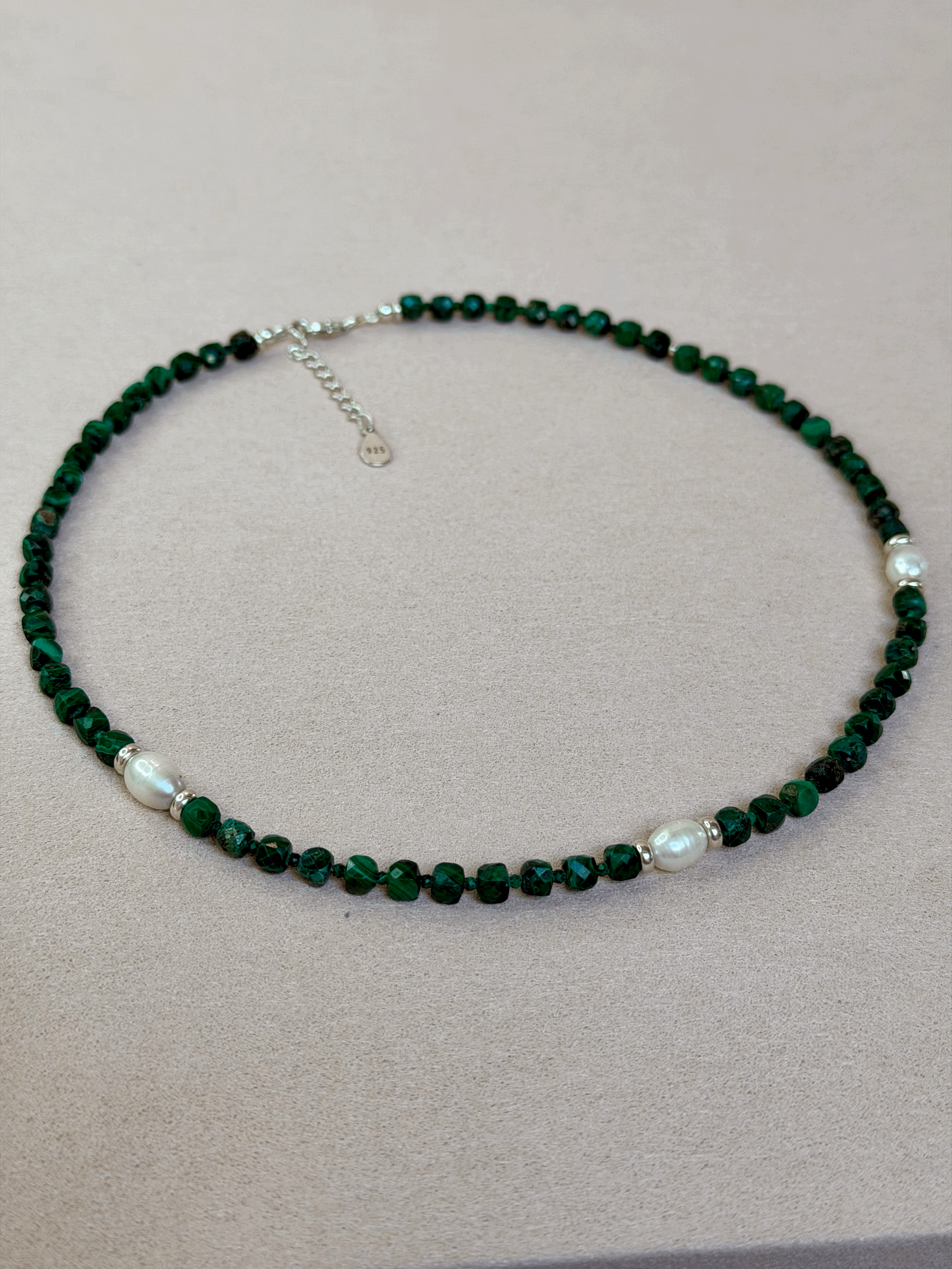 Natural Malachite & Freshwater Pearl Necklace
