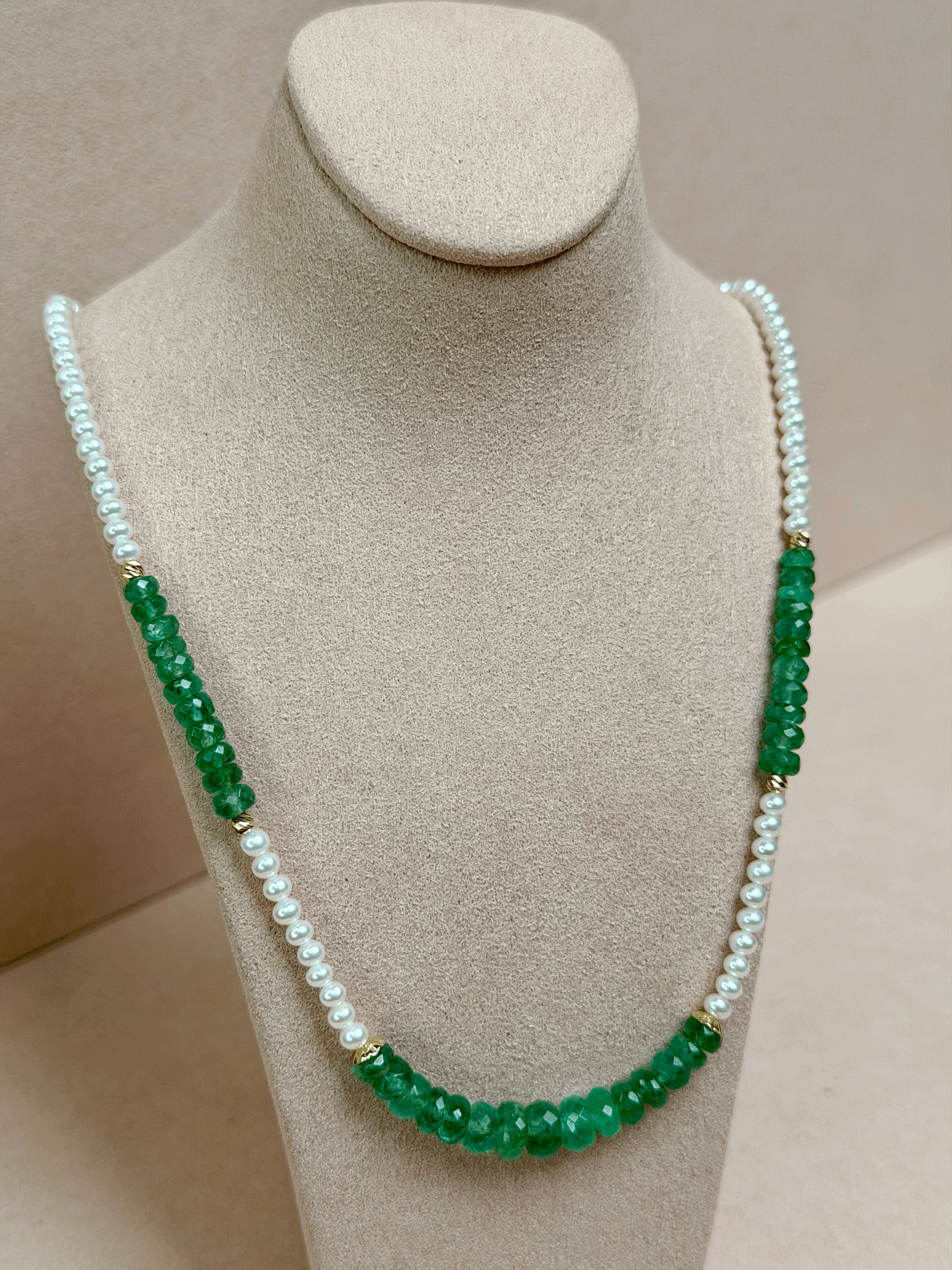 Freshwater Pearl and Emerald Elegance Necklace