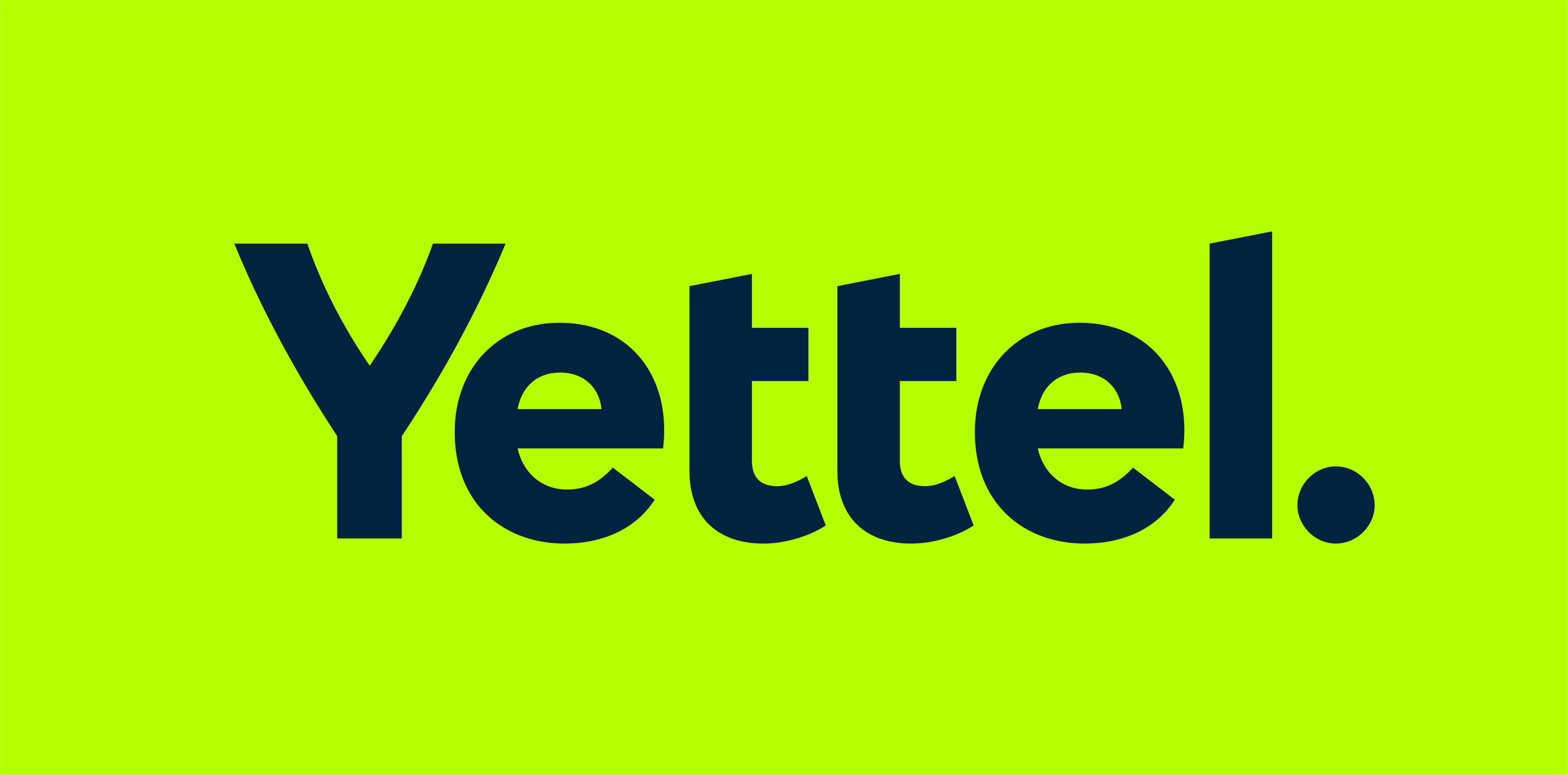 Bright green background with the word 'Yettel!' in large, bold, dark blue letters.