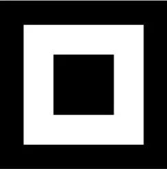 Black and white geometric design with a black square inside a white square, all on a black background.