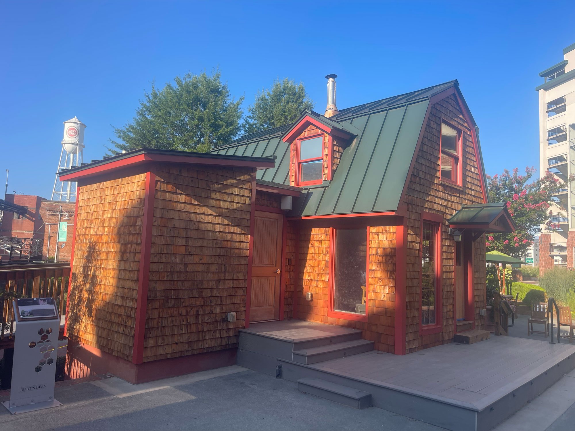 Burt's Bee's historic cabin at The Tobacco Campus in down town Durham. Restored and protected with Cutek Extreme penetrating oil.
