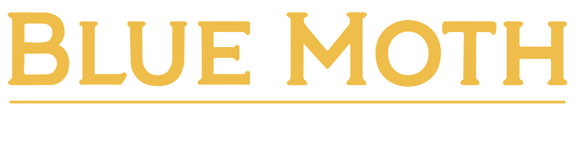 Logo for Blue Moth Painting with black background, gold text for 'Blue Moth' and white text for 'Painting'.