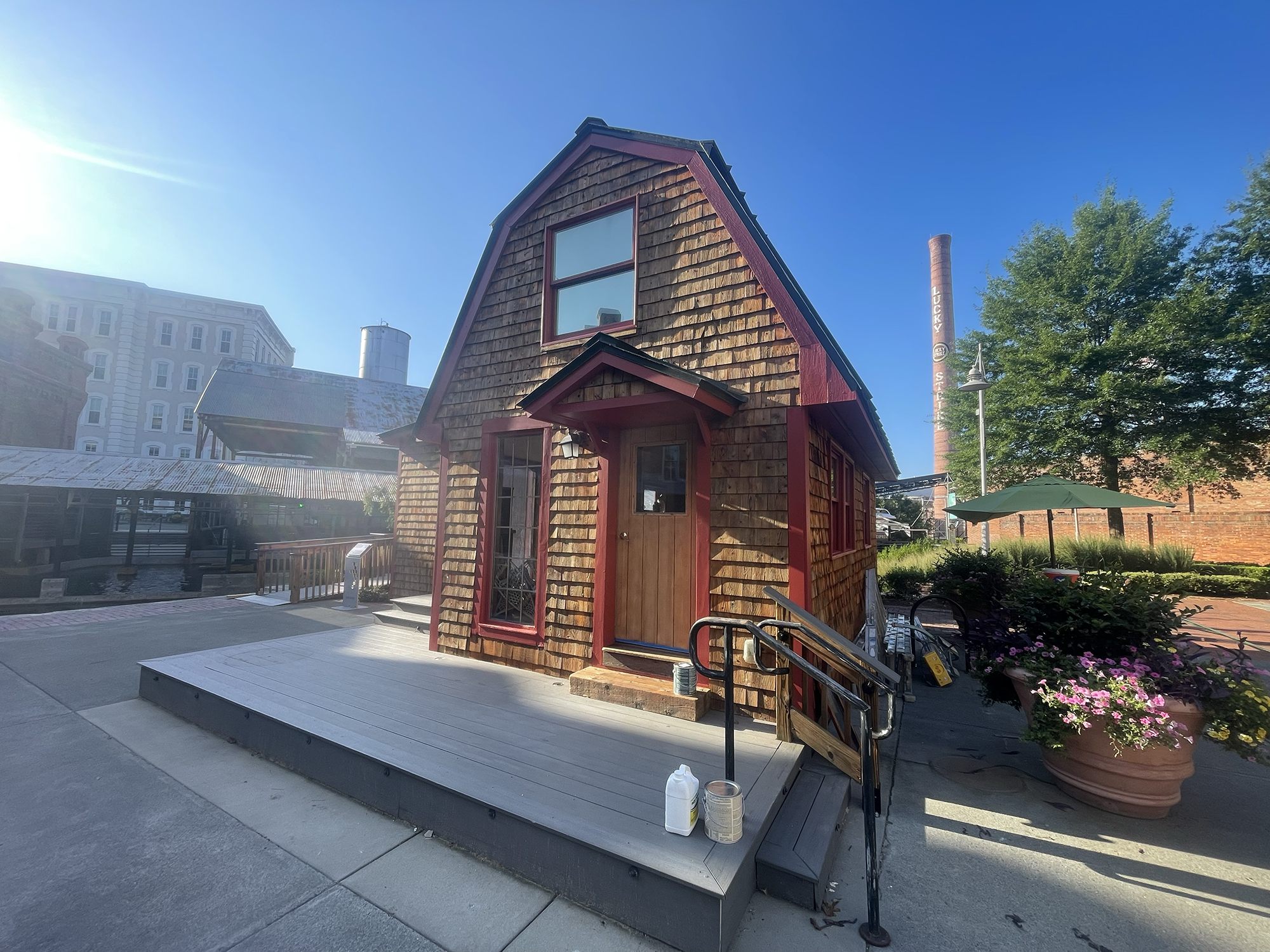 Burt's Bee's historic cabin at The Tobacco Campus in down town Durham. Restored and protected with Cutek Extreme penetrating oil.
