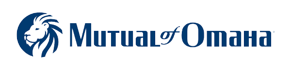 The logo features a stylized lion's head in navy blue next to the words 'Mutual of Omaha' in navy blue text.