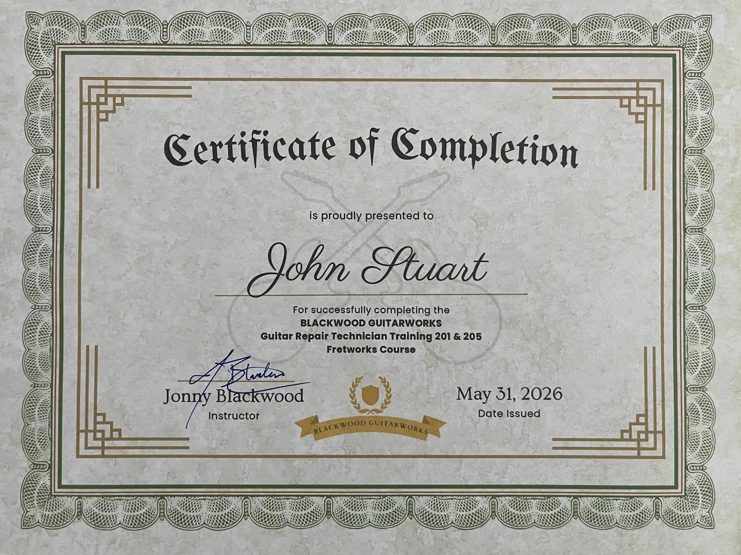 Blackwood Guitarworks -Guitar Repair Technician Training 201-205 -  Course