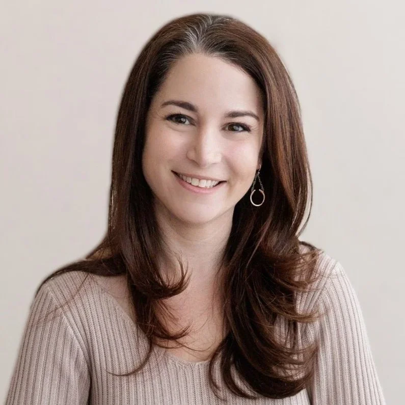 Dr. Jennifer Steiner, Clinical Health Psychologist, smiling in a beige ribbed sweater against a plain off-white background.