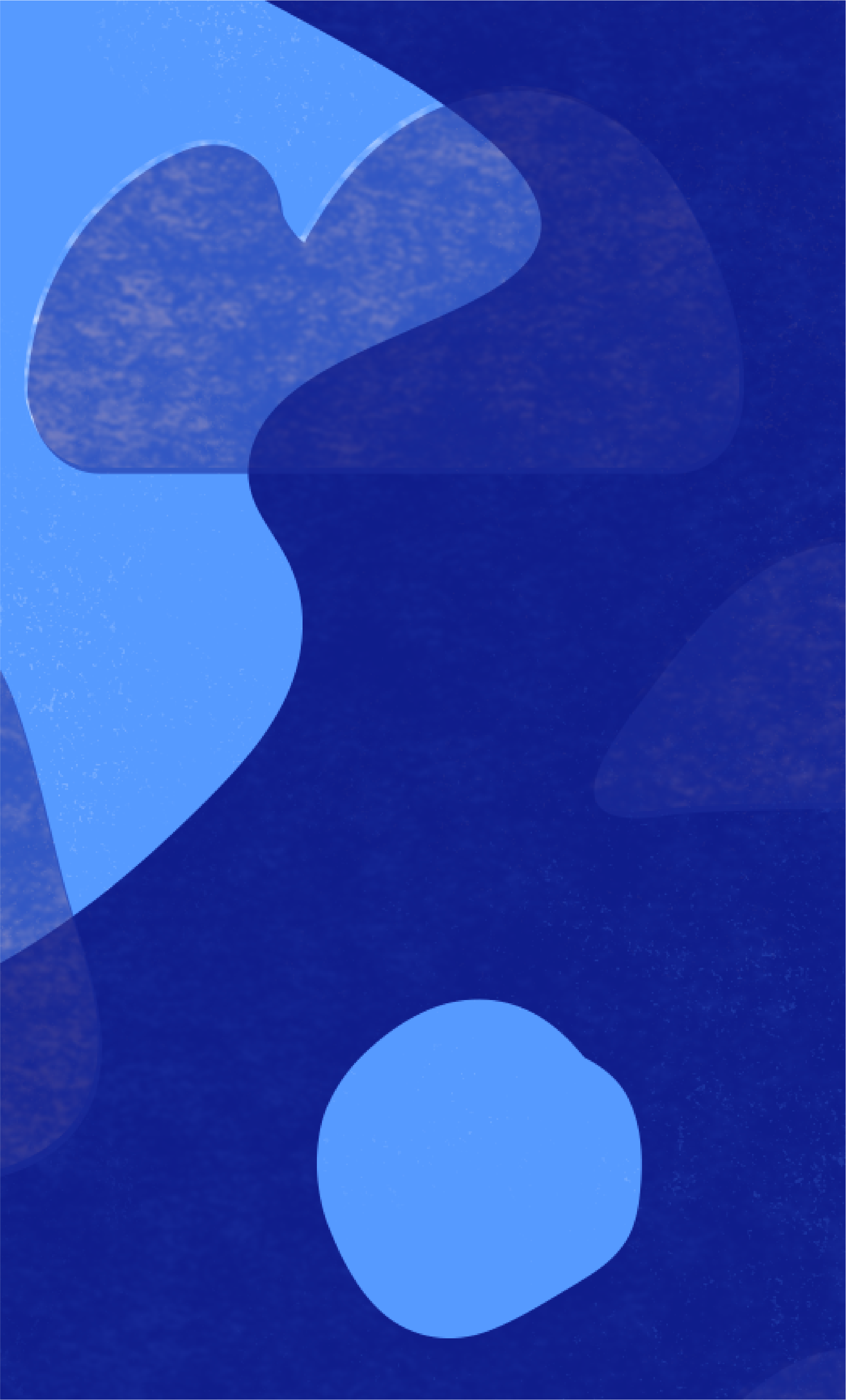 Abstract digital artwork with overlapping blue and dark blue heart shapes and circles on a dark blue background.