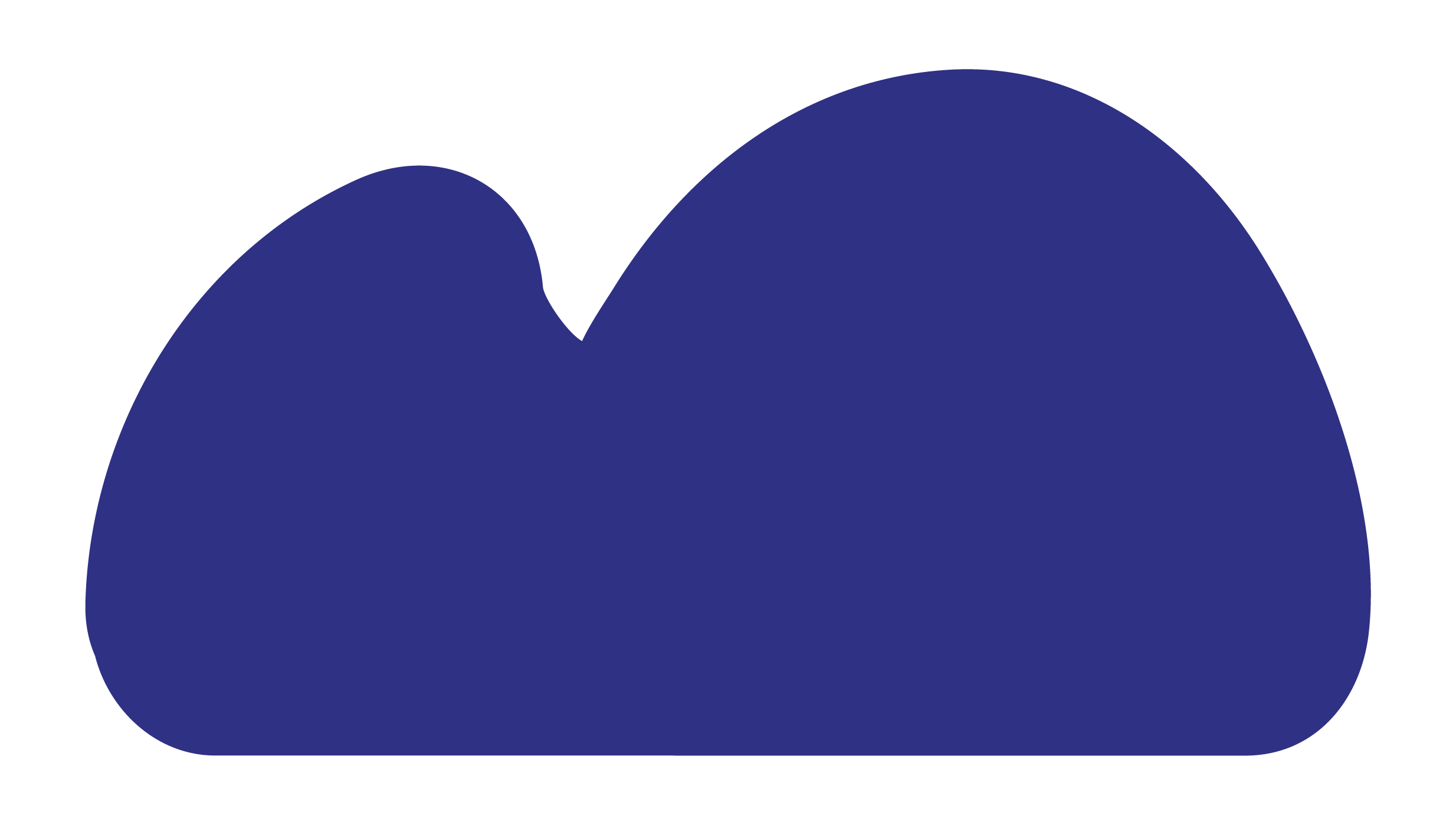 An abstract dark blue shape with rounded edges on a black background.