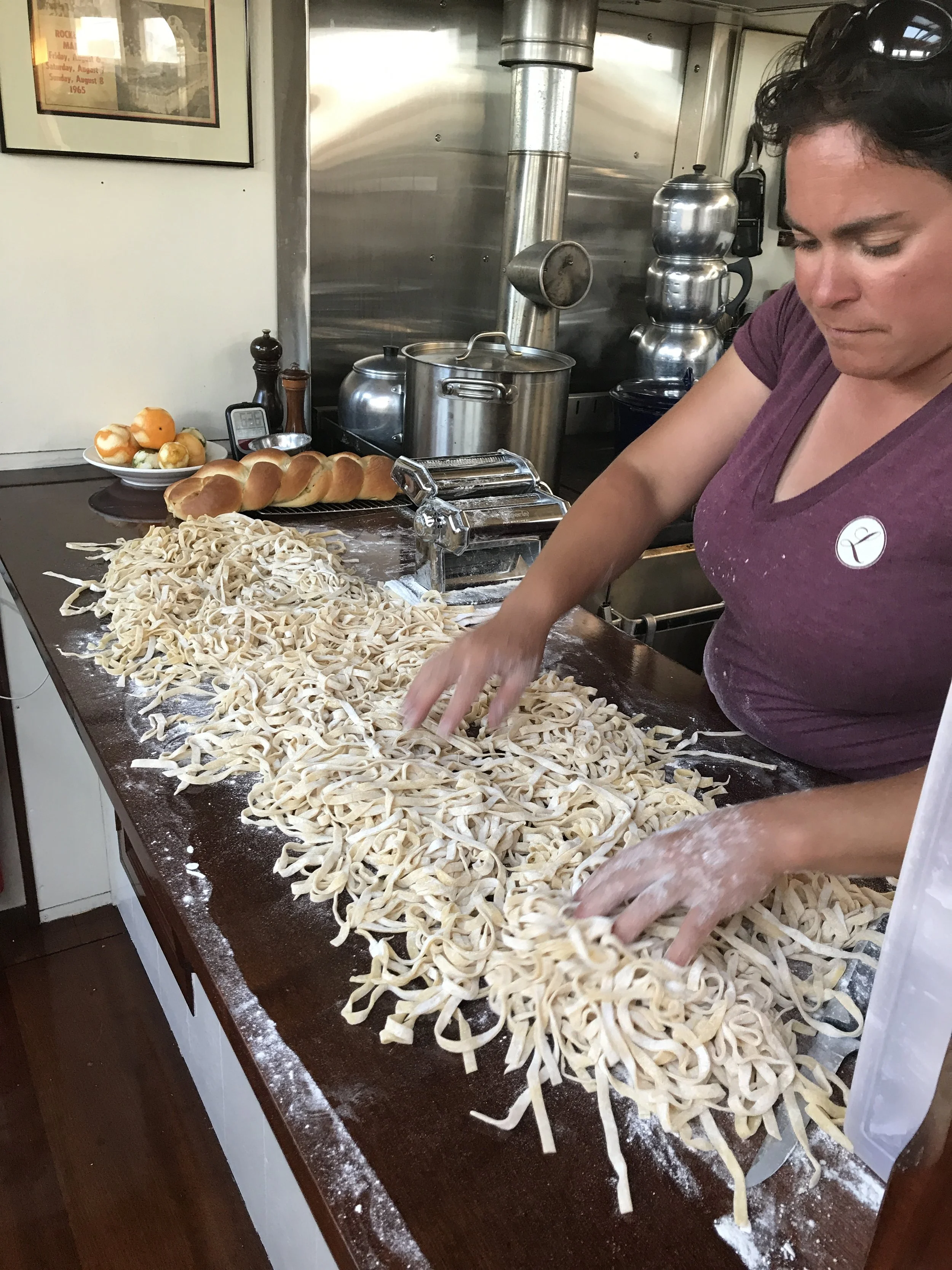 Anna making fresh pasta. On a sailboat!