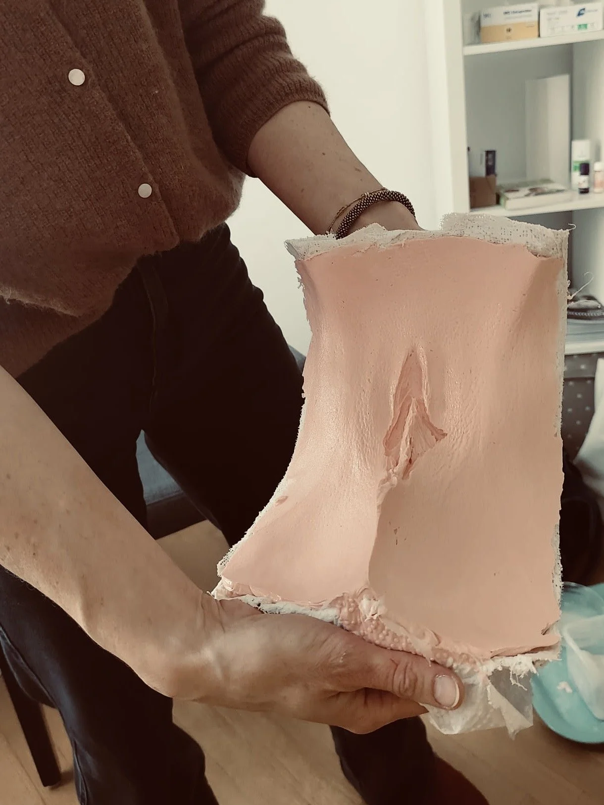 Ein fertiges Negativ von einer Vulvaabformung.