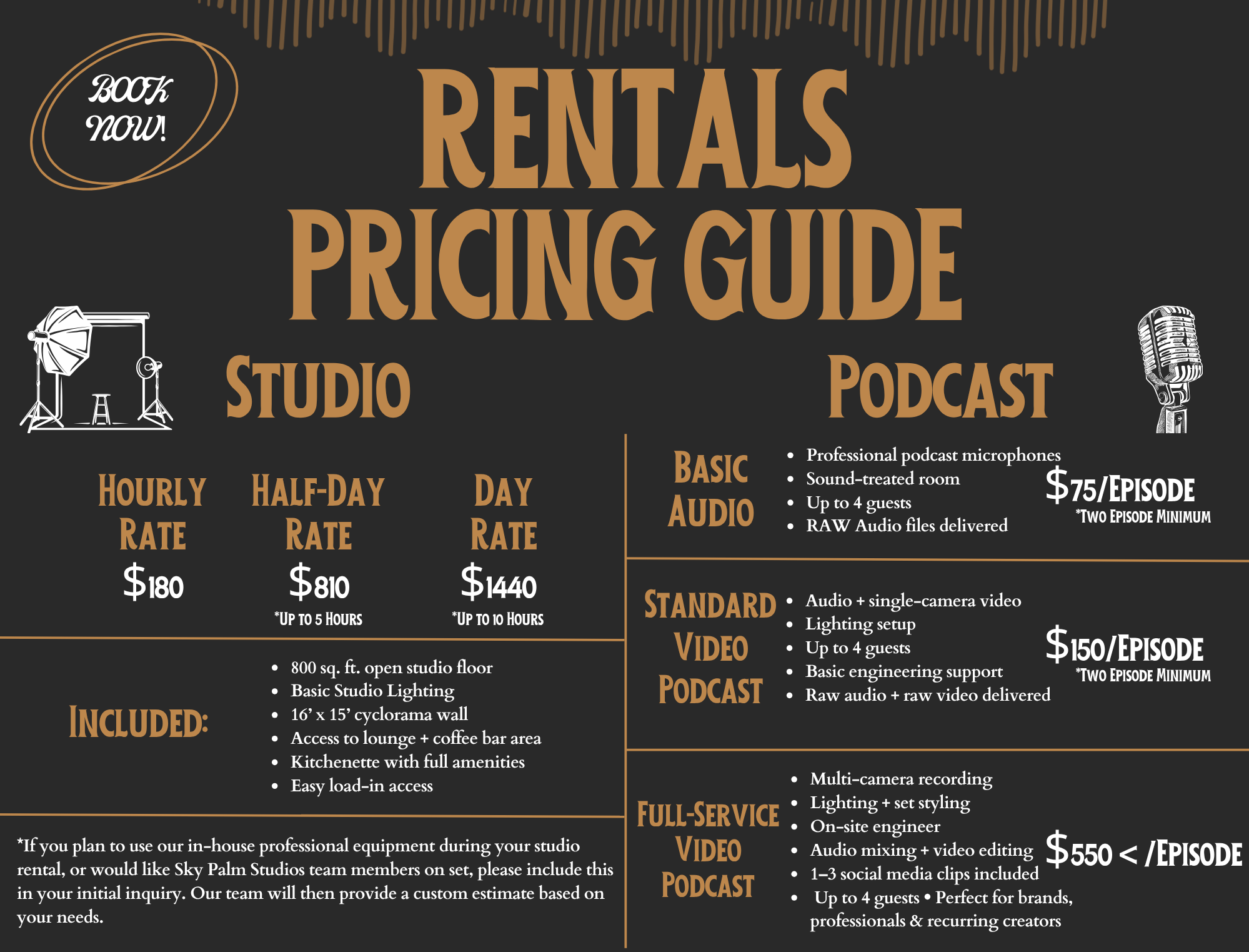 Studio Pricing — Sky Palm Studios Rental Space