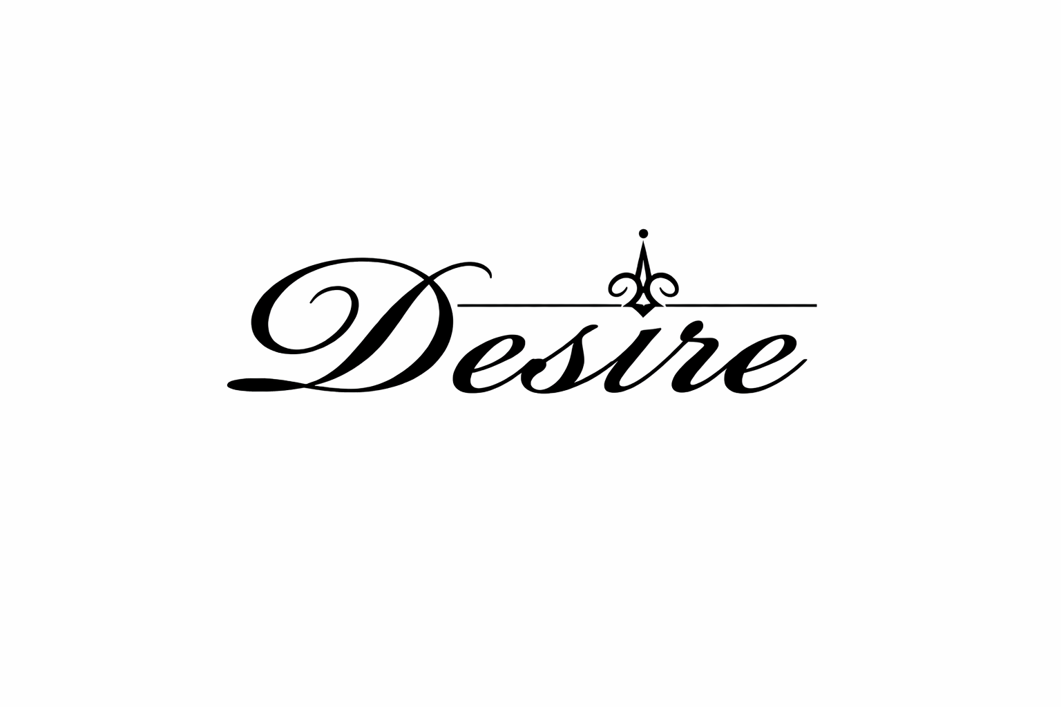 Black cursive text 'Desire' with decorative flourish on a white background.