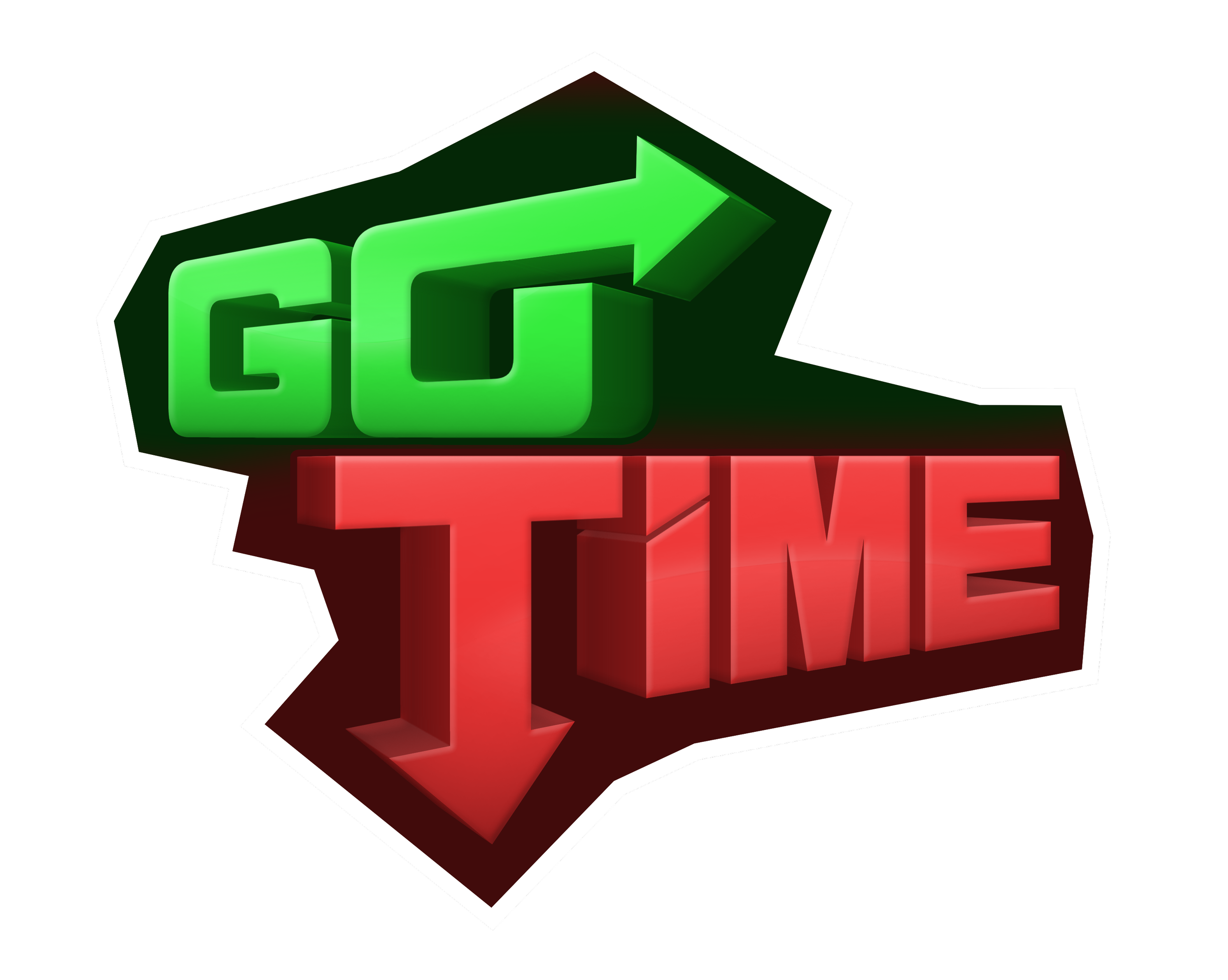 3D graphic with the words 'GO' in green with an upward arrow and 'TIME' in red with downward arrow against a black background.