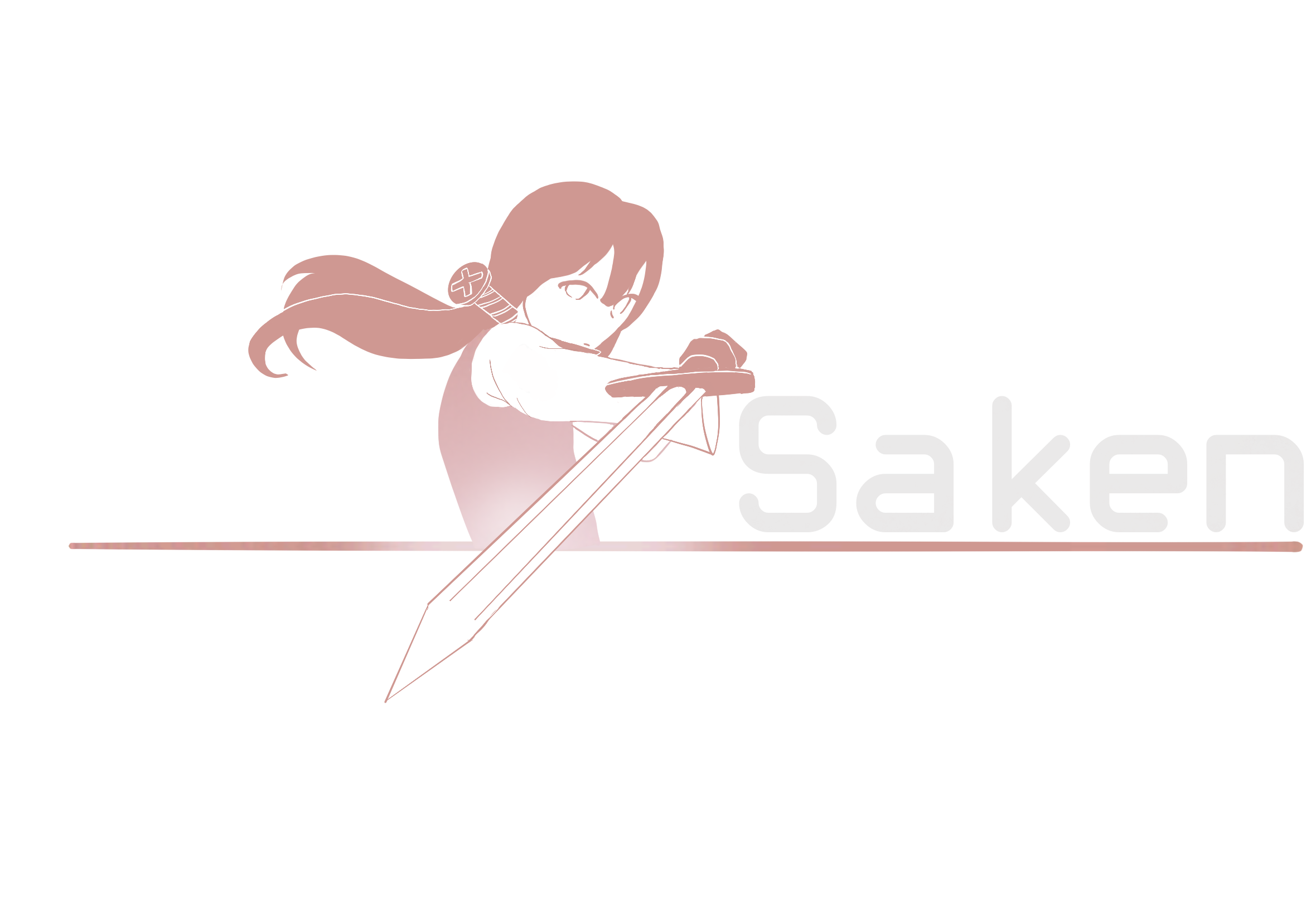 Anime-style girl with long hair holding a sword, positioned behind the text 'For Saken', with 'Saken' partially overlapping the sword