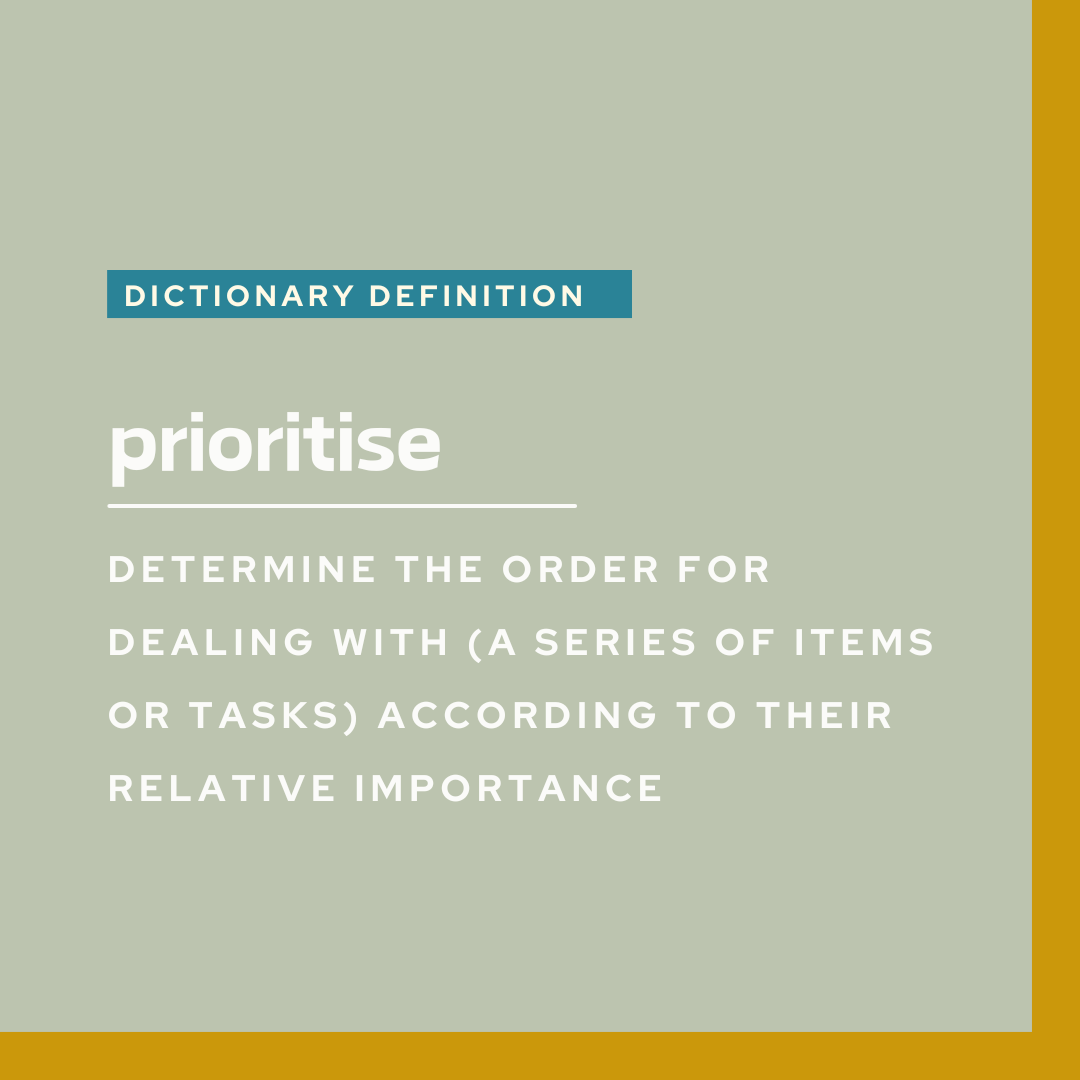 prioritise dictionary definition - determine the order for dealing with a series or items or tasks according to their relative importance