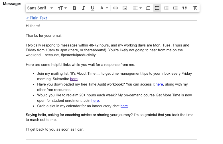 Sarah Stewart out of office email auto responder