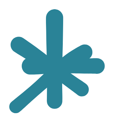 A blue asterisk symbol with six rounded points on a black background.