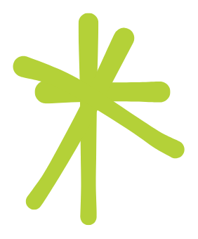 Green abstract splash or starburst shape with irregular, elongated limbs against a black background.