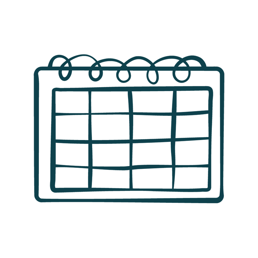 A sketch of a desk calendar with a spiral binding on top, showing days arranged in a grid.