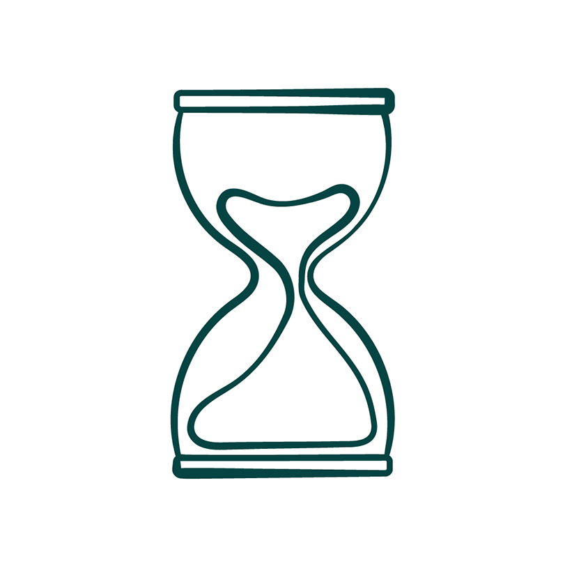 Simple illustration of an hourglass with sand inside.