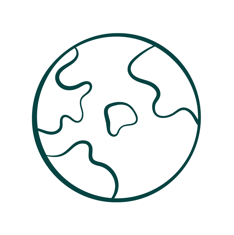 Simple line drawing of the Earth with continents outline inside a circle.