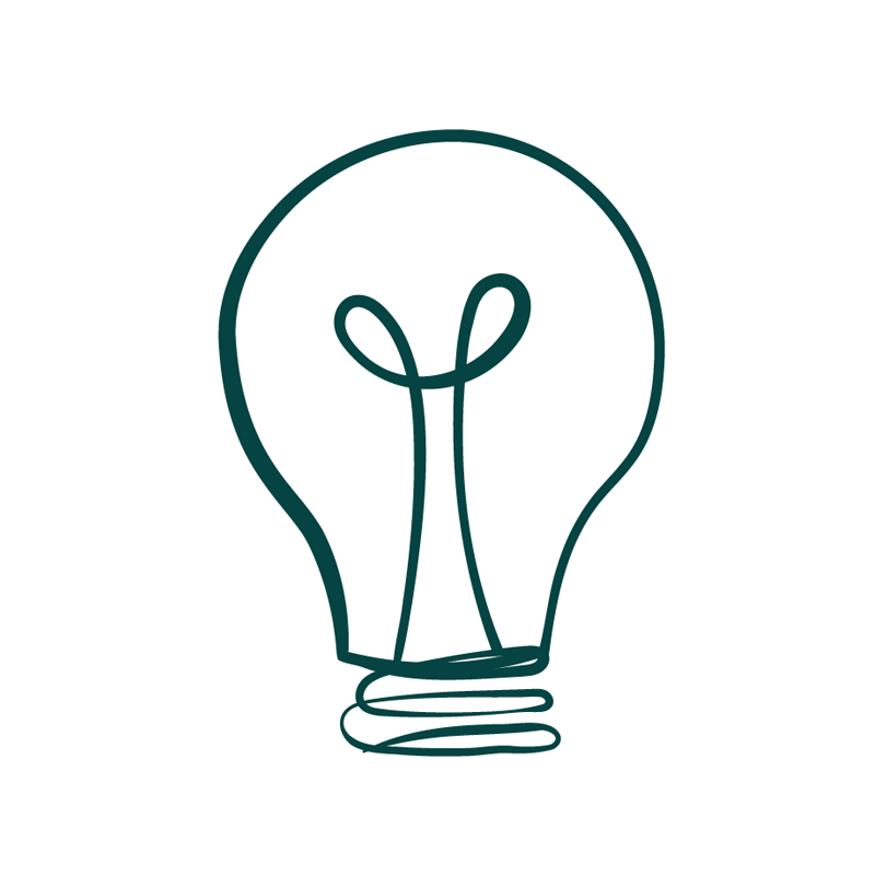 A minimalist line drawing of a lightbulb.