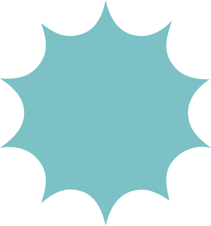 Blue comic-style explosion shape on black background