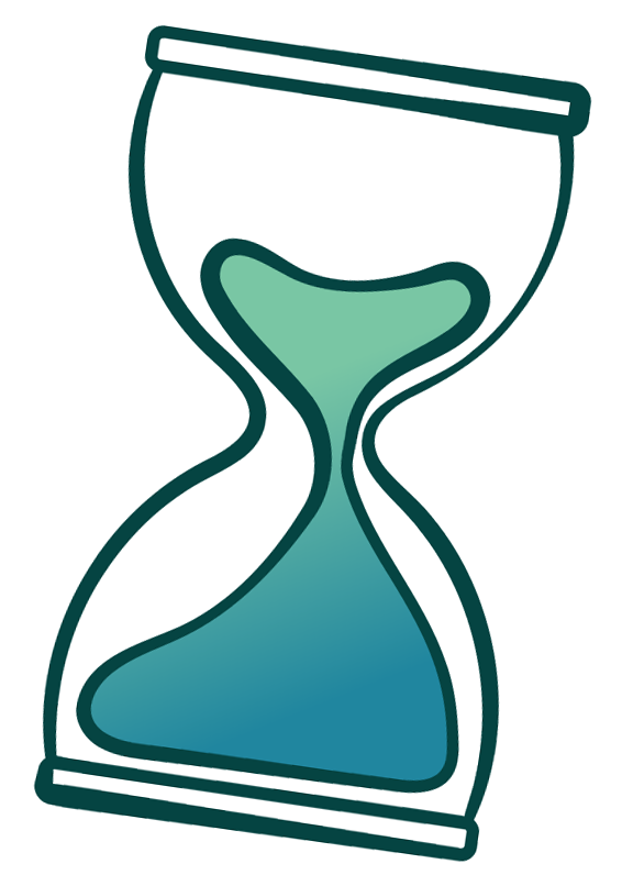 Illustration of an hourglass with blue and green sand.
