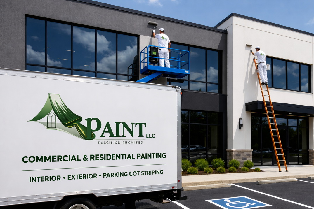 Modern commercial building with a professionally finished exterior, showcasing commercial painting services in Southern Indiana.