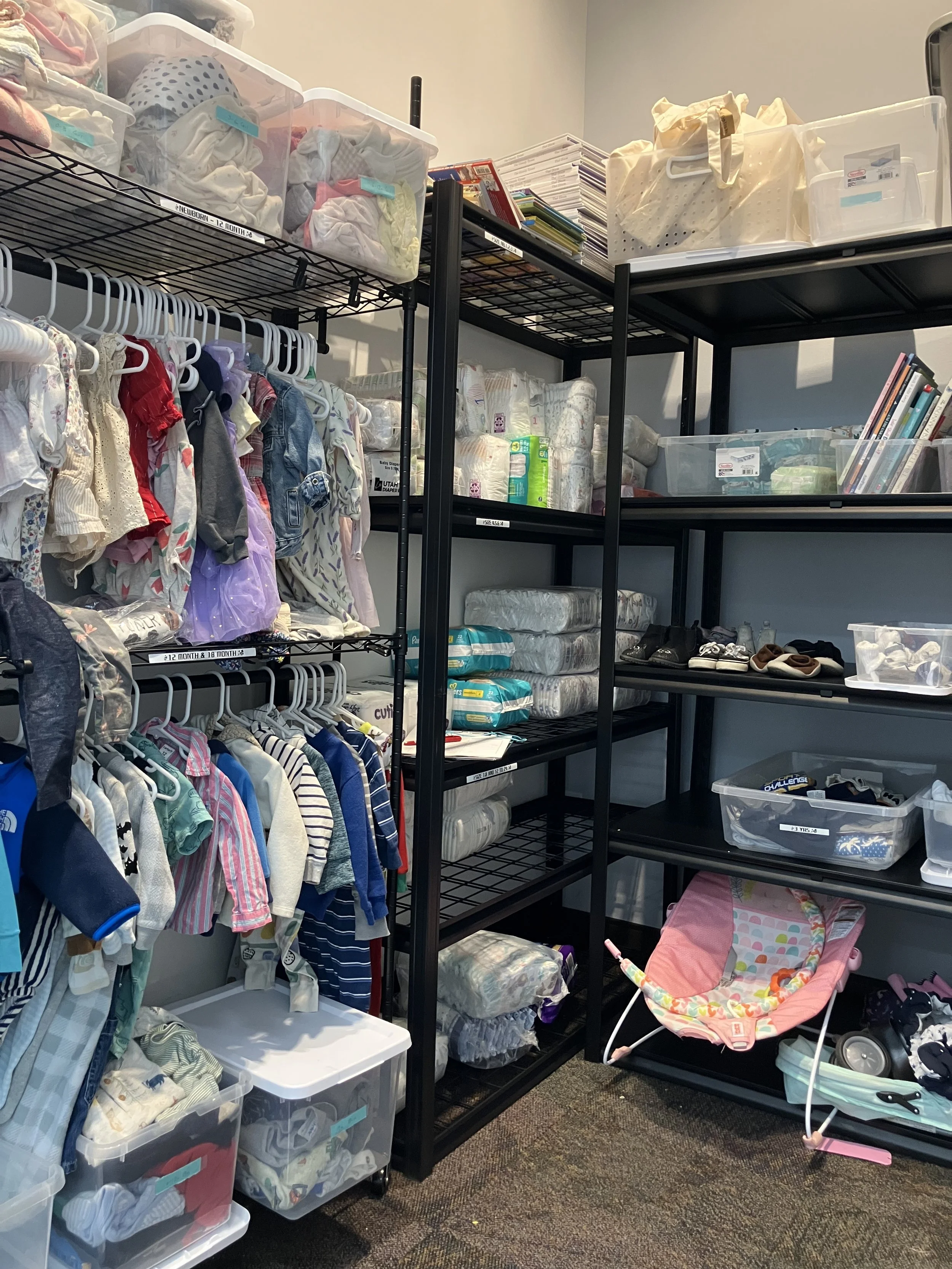 Closet full of baby essential items