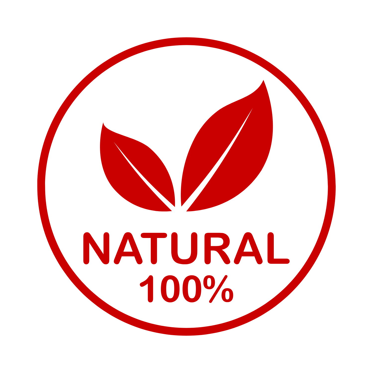 Logo con due foglie rosse e la scritta 'NATURAL 100%'