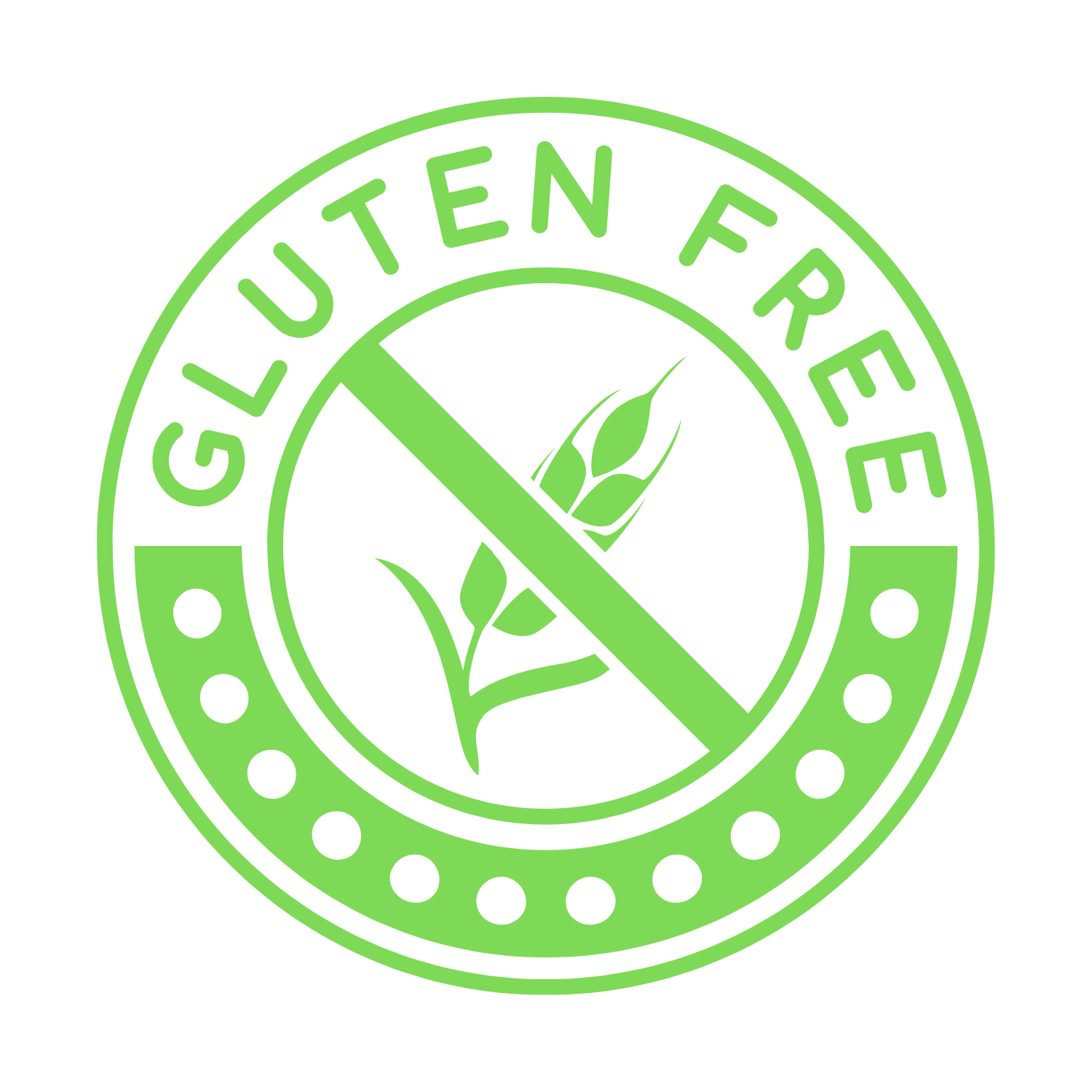 Certificazione biologica con il testo 'GLUTEN FREE' e un simbolo di una foglia con un cerchio barrato.