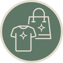 Icon of a T-shirt and a shopping bag, indicating shopping or retail.