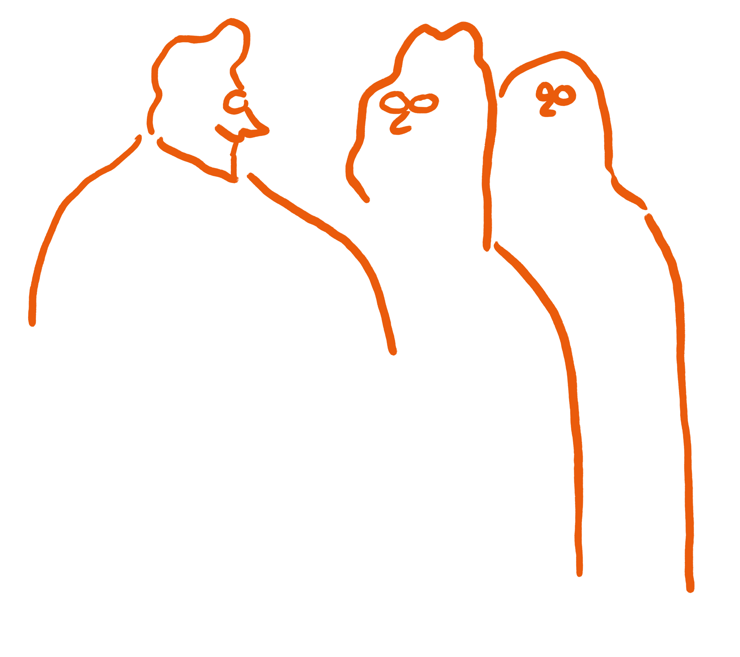 Die Illustration zeigt eine lineare Rita-Figur, die freundlich zu zwei angedeuteten, neutral schauenden anderen Personen rechts neben ihr blickt.