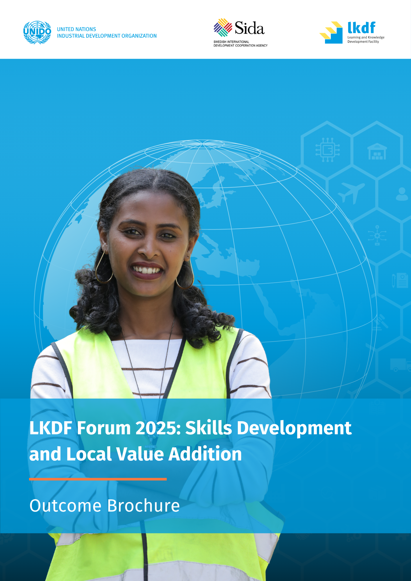 Cover showing an Ethiopian girl in safety gear; reading "LKDF Forum 2025: Skills Development and Local Value Addition - Outcome Brochure"