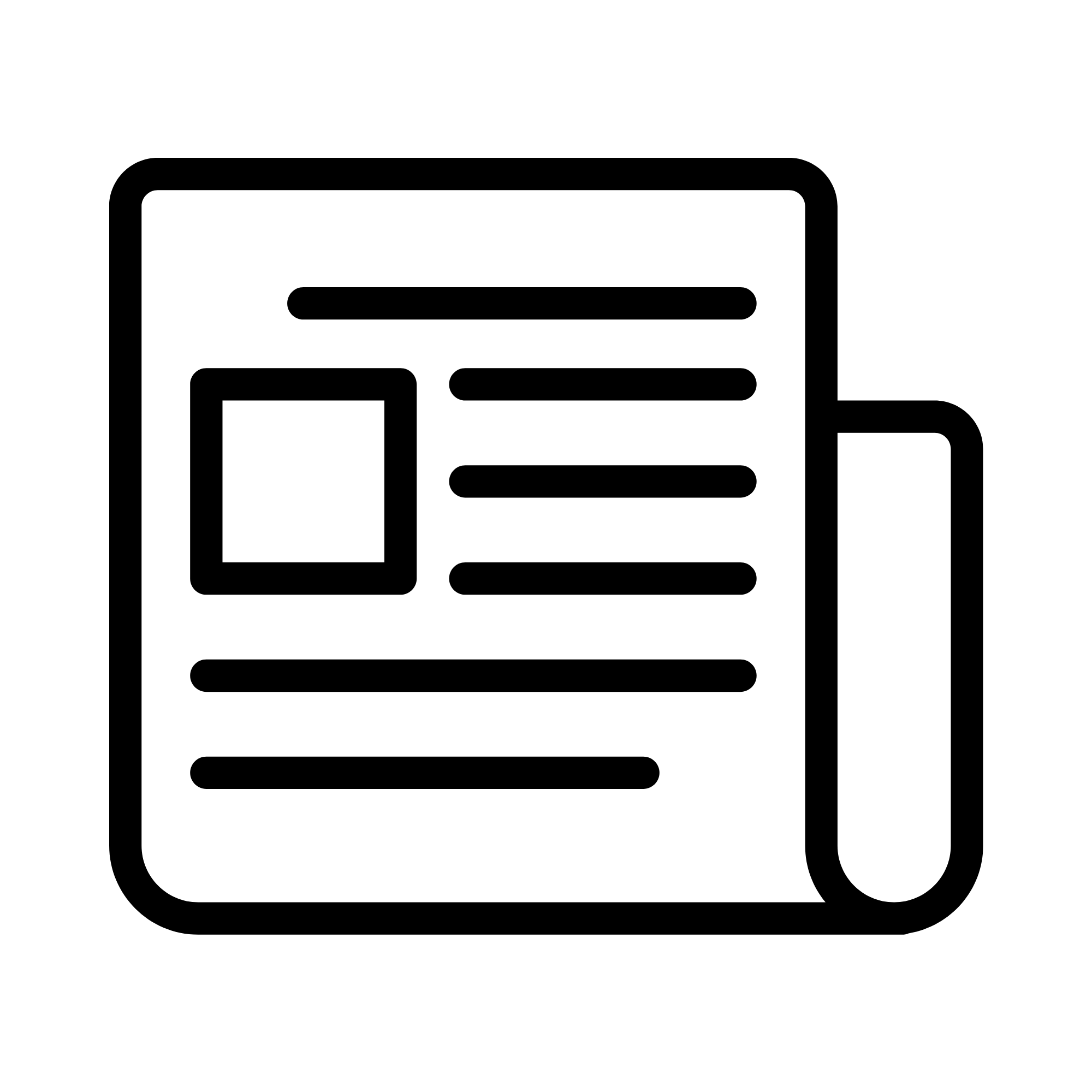 Line drawing of a newspaper with a square image placeholder and multiple lines of text.